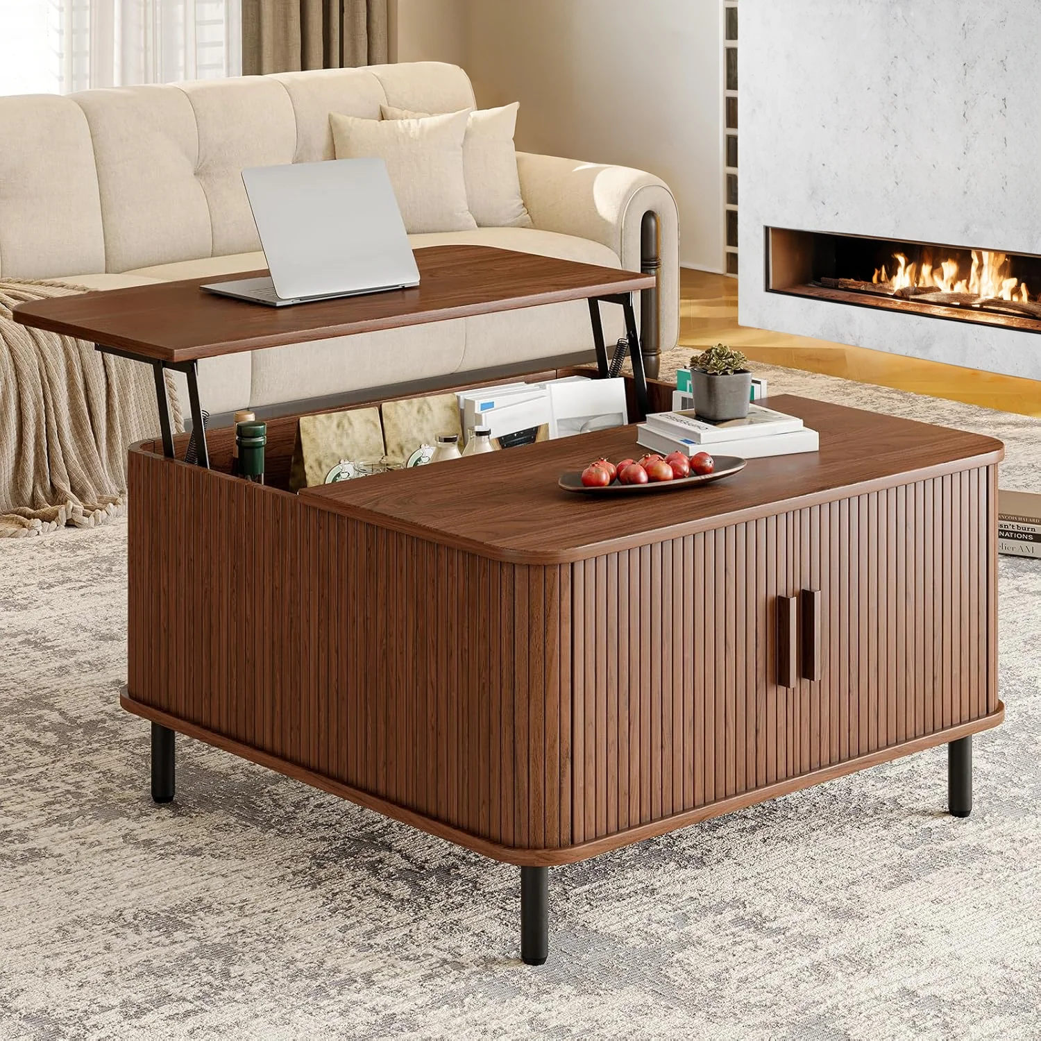 Convenient 31.5 Lift Top Coffee Table with Storage Wood Square Coffee Table with Large Hidden Compartment and Adjustable Footpads31.5 Lift Top Coffee Table with Storage Wood Square Coffee Table with Large Hidden Compartment and Adjustable Footpads Solid