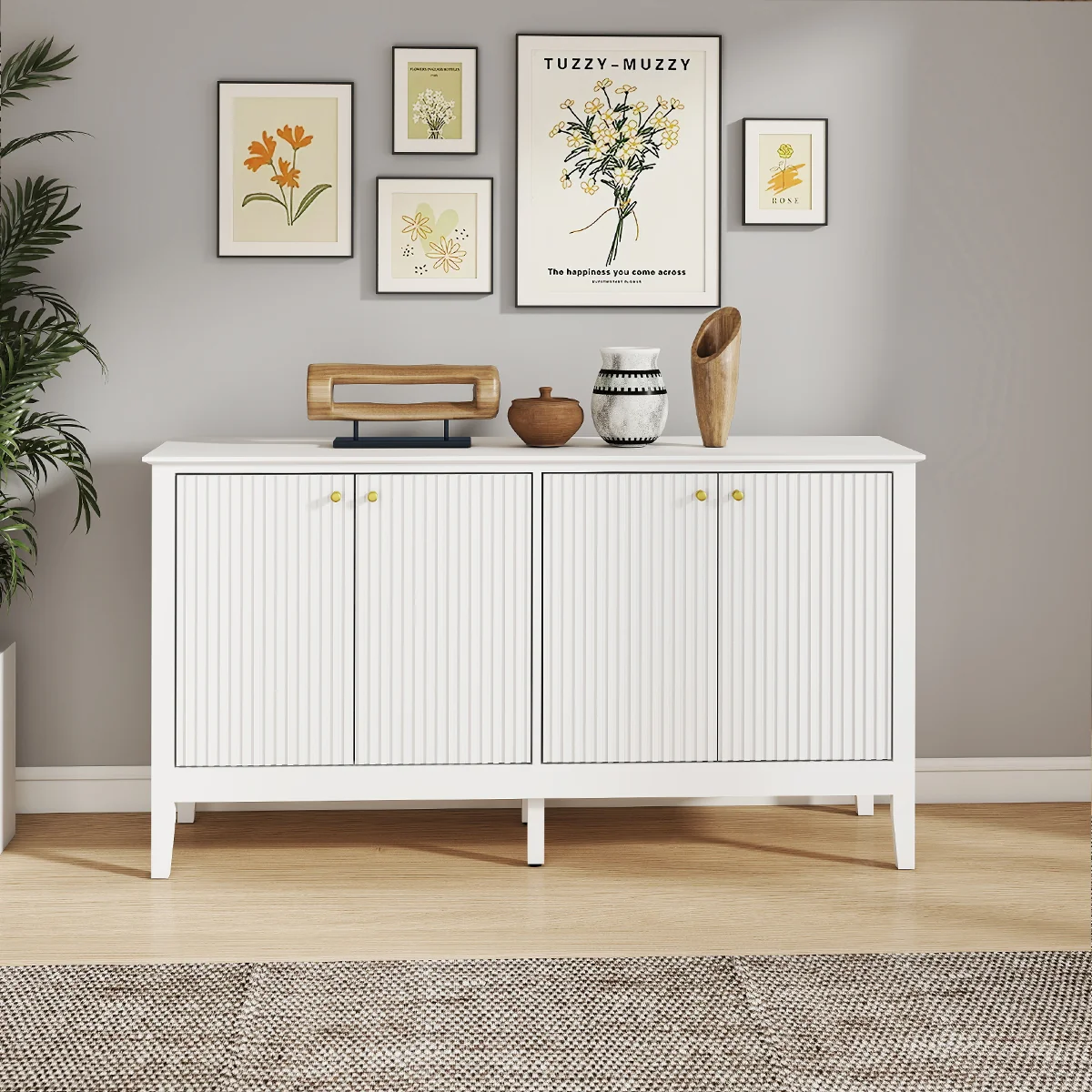 Eco-Friendly Large White 4 Door Sideboard with Gold Knobs - Hales White Range Efficient