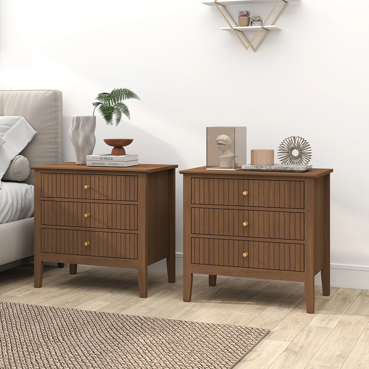 Quality Pair Of Large 3 Drawer Bedside Tables - Hales Dark Wood Range World-Class
