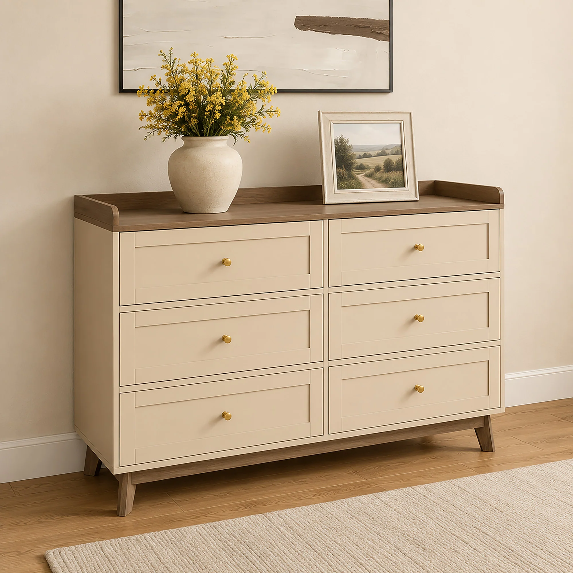 Verified Large Cream Wood 6 Drawer Chest of Drawers - Oswin Range Optimized