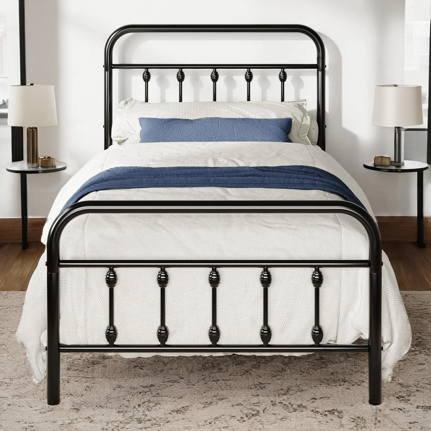Quality Pearl-Accent Twin Size Victorian Platform Metal Bed Frame with Headboard and Footboard Under-Bed StoragePearl-Accent Twin Size Victorian Platform Metal Bed Frame with Headboard and Footboard Under-Bed Storage Excellent