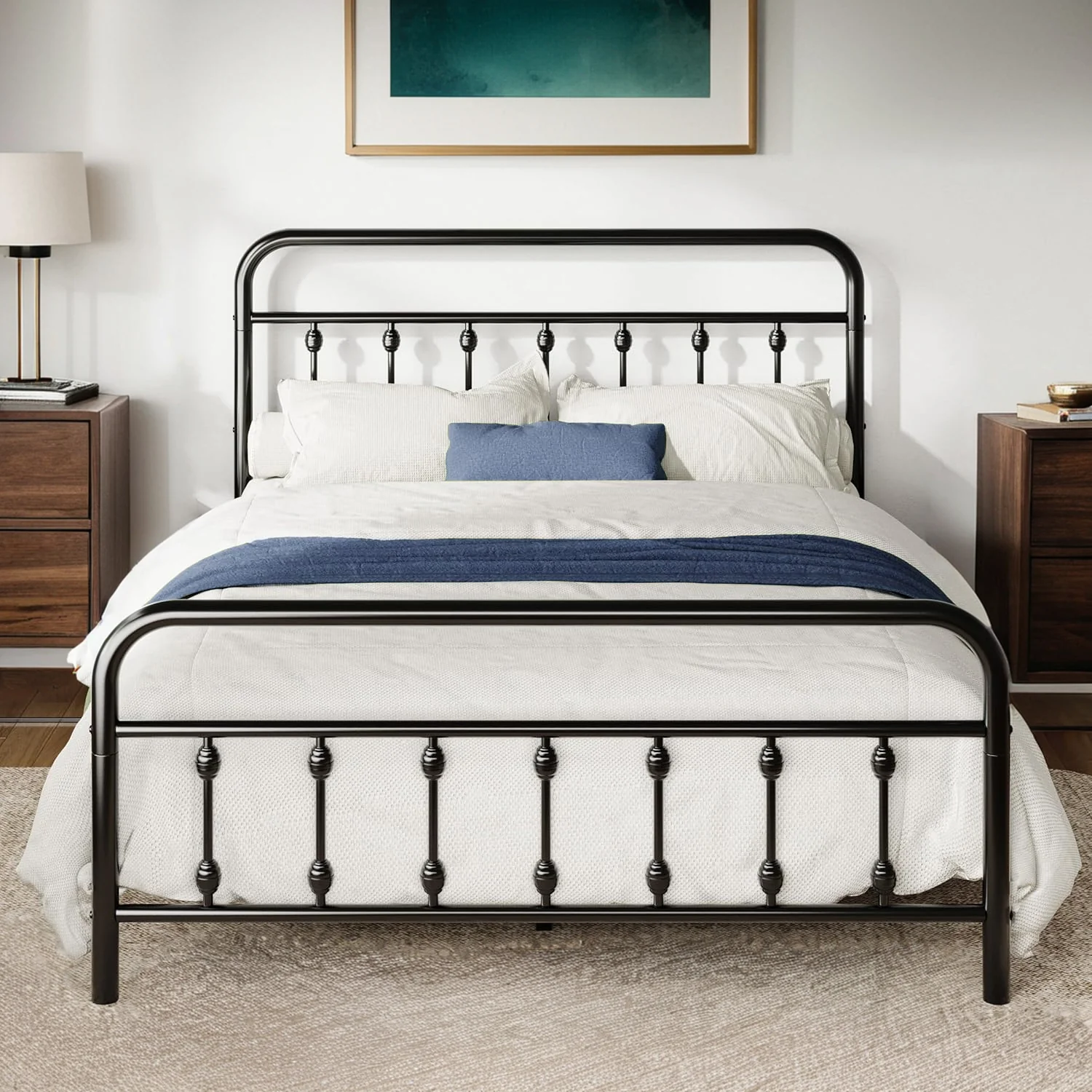 Fashionable Pearl-Accent Victorian Platform Metal Bed Frame with Headboard and Footboard Under-Bed Storage No Box Spring NeededPearl-Accent Victorian Platform Metal Bed Frame with Headboard and Footboard Under-Bed Storage No Box Spring Needed Reliable