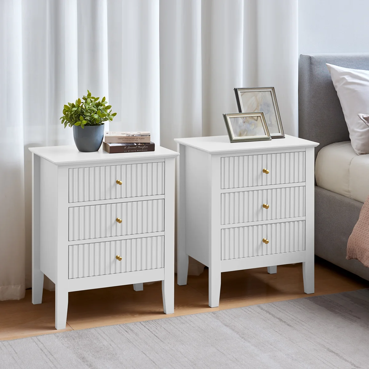 Reusable Pair of 3 Drawer Bedside Tables - Hales White Range Environmentally Friendly