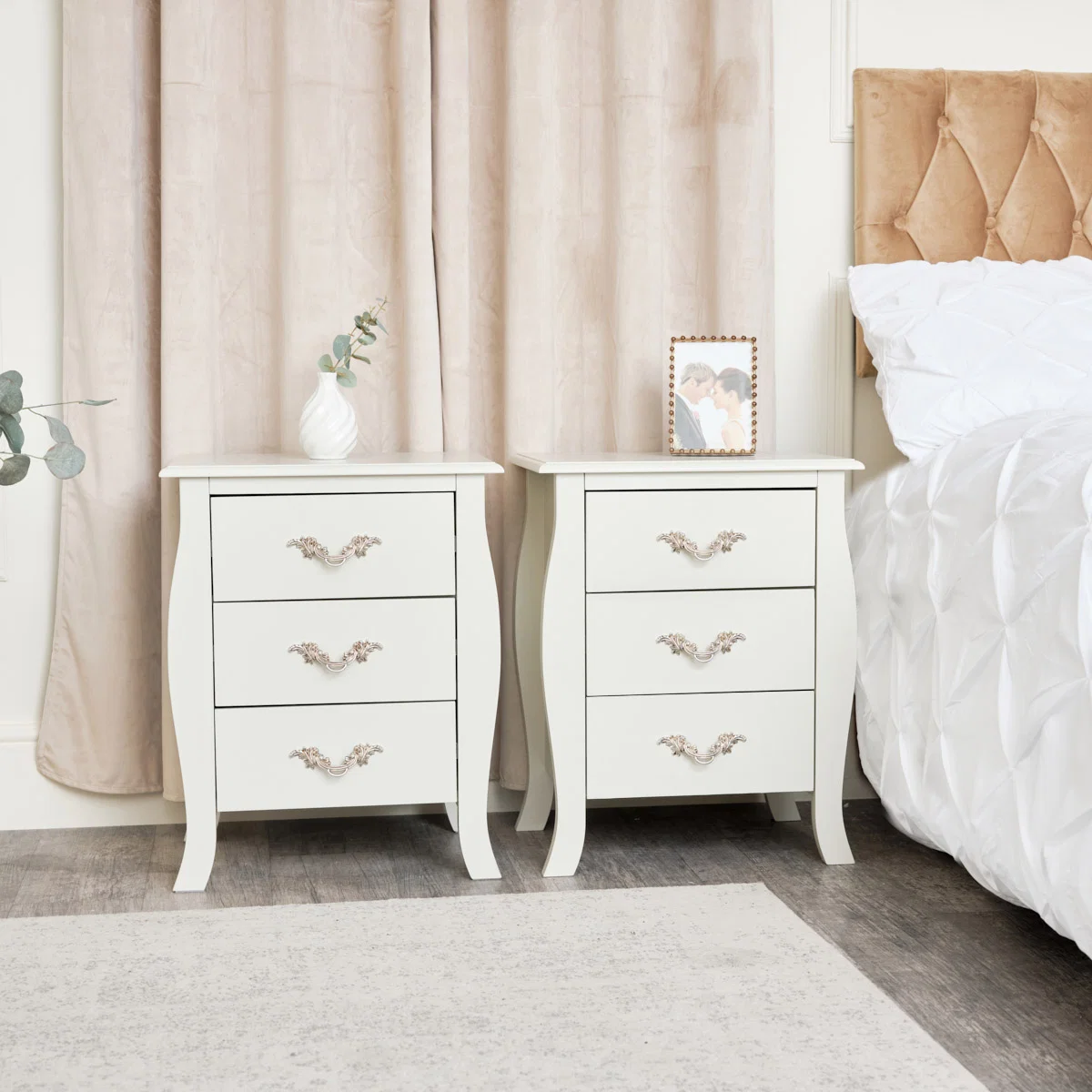 Fine Crafted Pair of 3 Drawer Bedside Tables - Elizabeth Ivory Range Eco-Friendly
