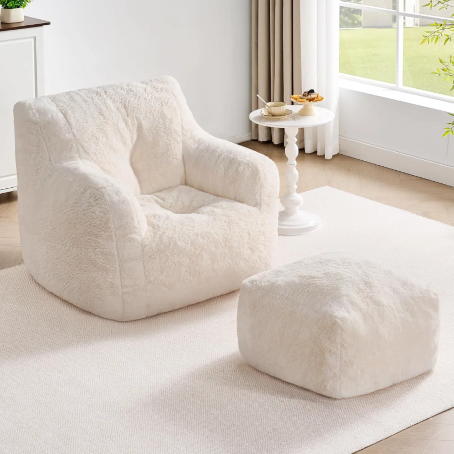 Selected Giant Bean Bag Chair with Ottoman Memory Foam Bean Bag Sofa Faux Fur Floor Chair with Side PocketGiant Bean Bag Chair with Ottoman Memory Foam Bean Bag Sofa Faux Fur Floor Chair with Side Pocket Safe