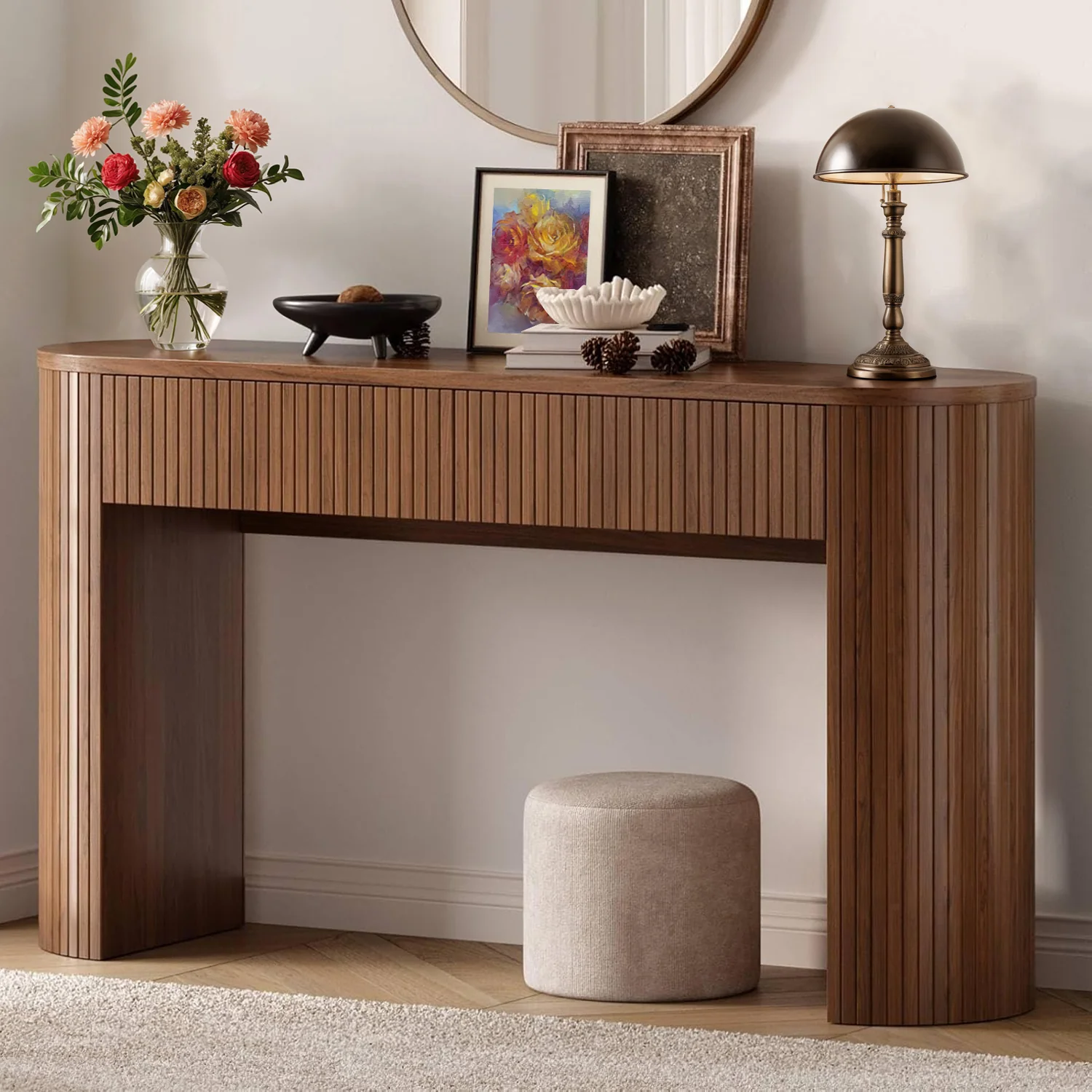 Optimized Console Table Narrow Entry Table with Storage 55 Inch Fluted Oval Entryway Table with 2 DrawersConsole Table Narrow Entry Table with Storage 55 Inch Fluted Oval Entryway Table with 2 Drawers Exclusive