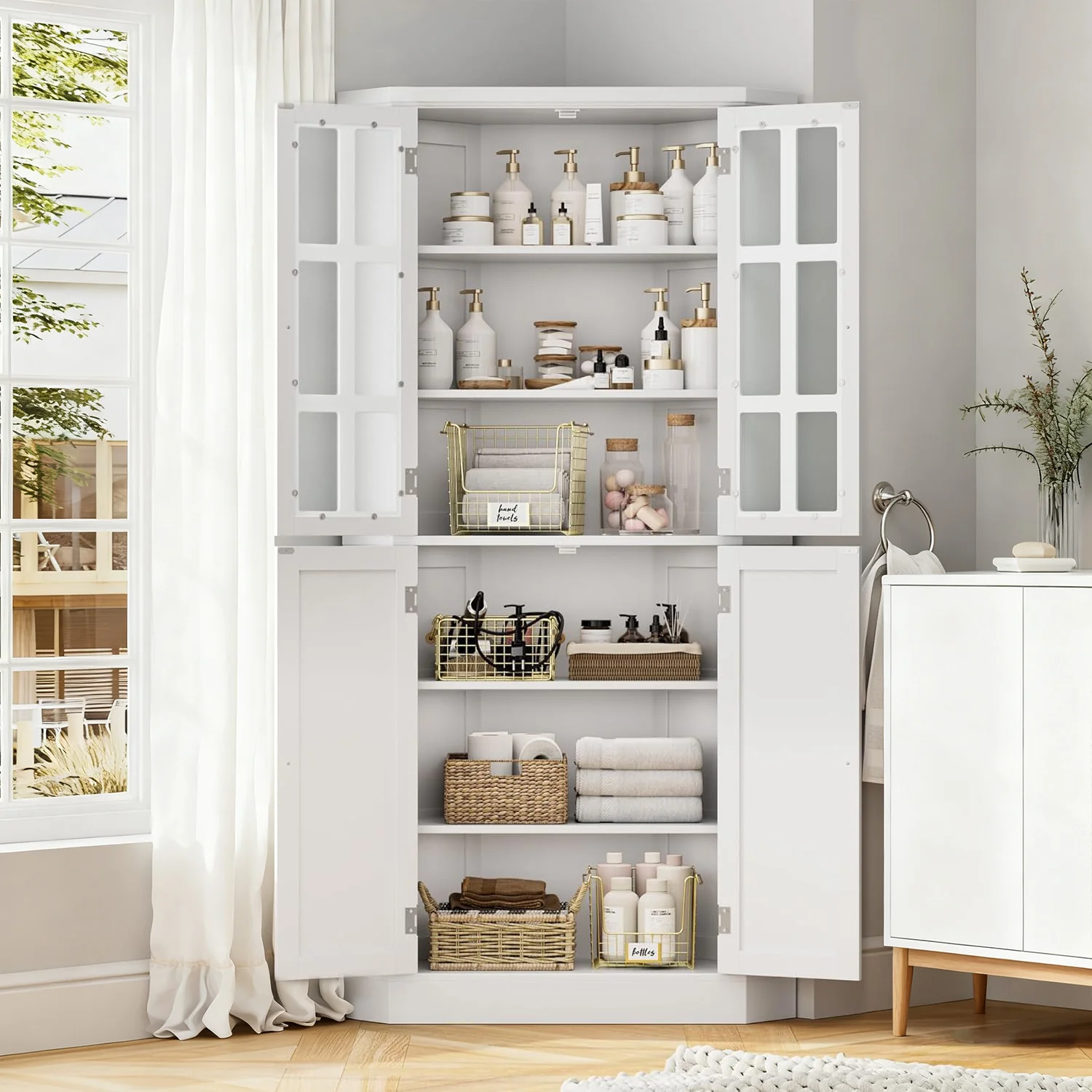 Effective 67 Farmhouse Corner Kitchen Cabinet Space-Saving Storage with 6 Shelves Doors for Kitchen Bathroom Living Room67 Farmhouse Corner Kitchen Cabinet Space-Saving Storage with 6 Shelves Doors for Kitchen Bathroom Living Room Smart