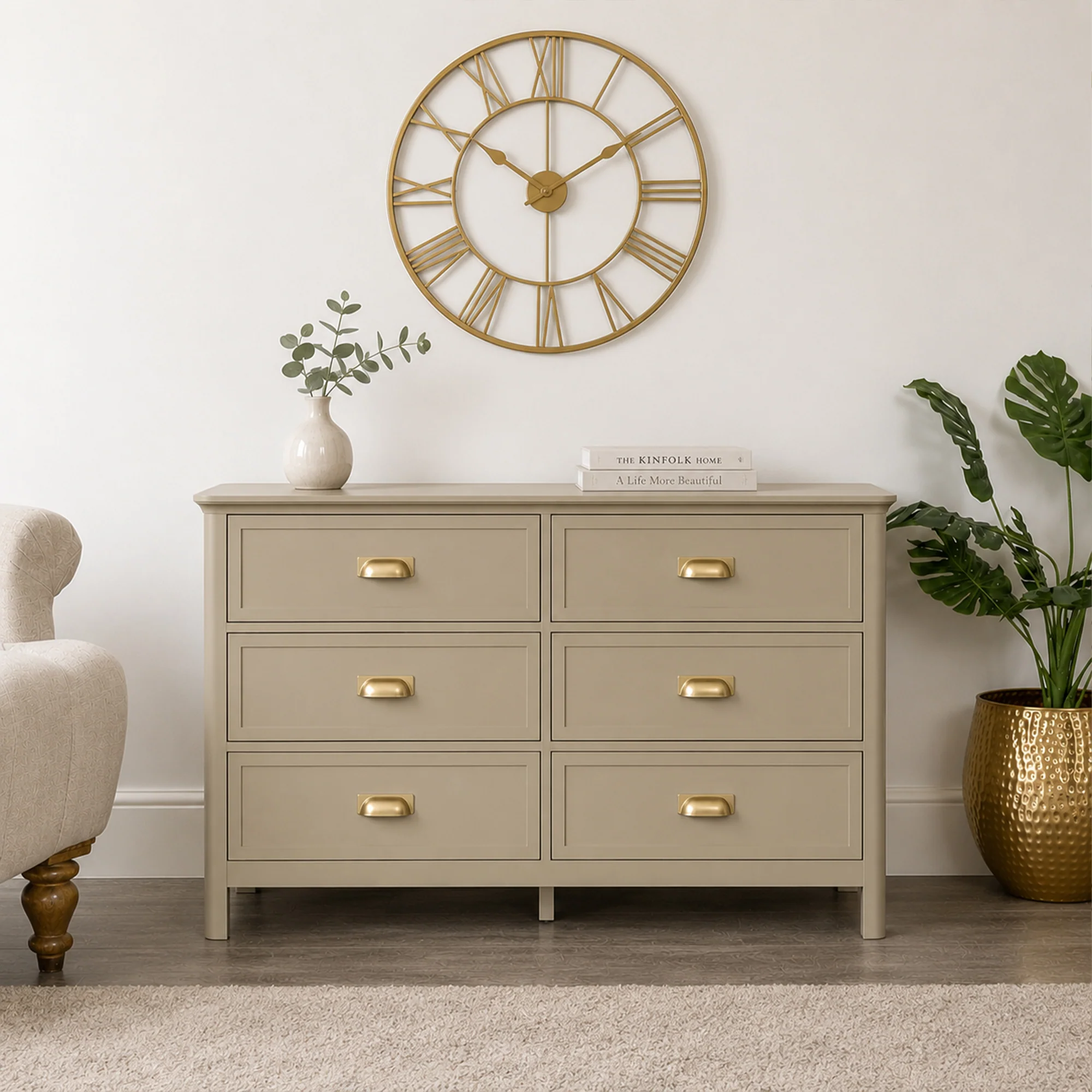 Elegant Large 6 Drawer Chest of Drawers - Lawrence Taupe Range Refined
