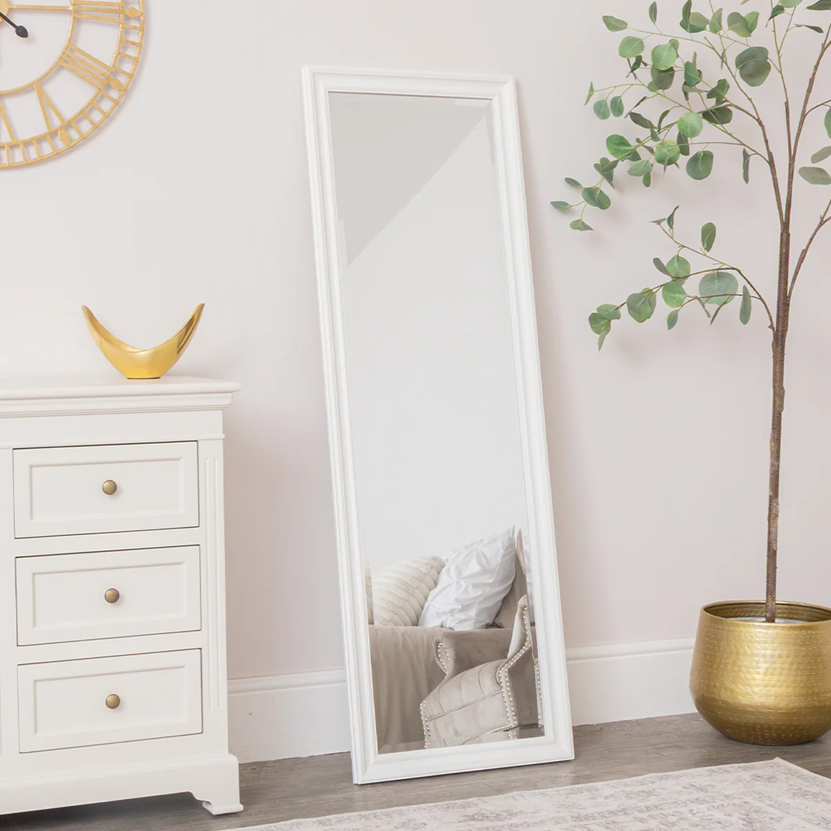 Modern Large Full Length White Framed Wall Leaner Mirror - 47cm x 142cm Carefully Designed