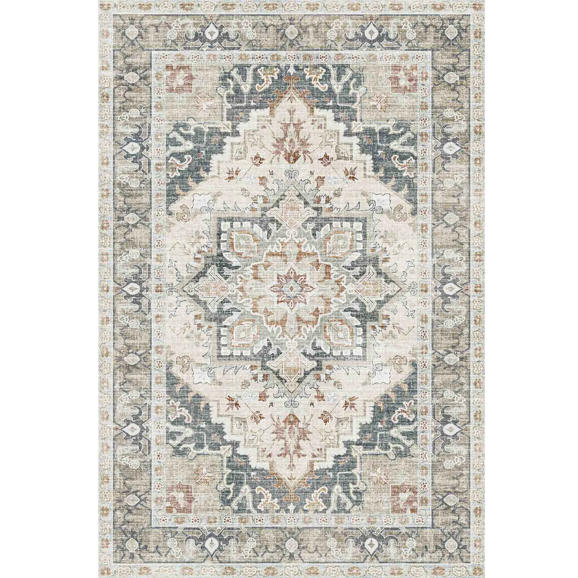 Refined Washable Vintage Boho Area Rug with Non-Slip Backing Low-Pile Stain-Resistant Indoor RugWashable Vintage Boho Area Rug with Non-Slip Backing Low-Pile Stain-Resistant Indoor Rug Long-Lasting