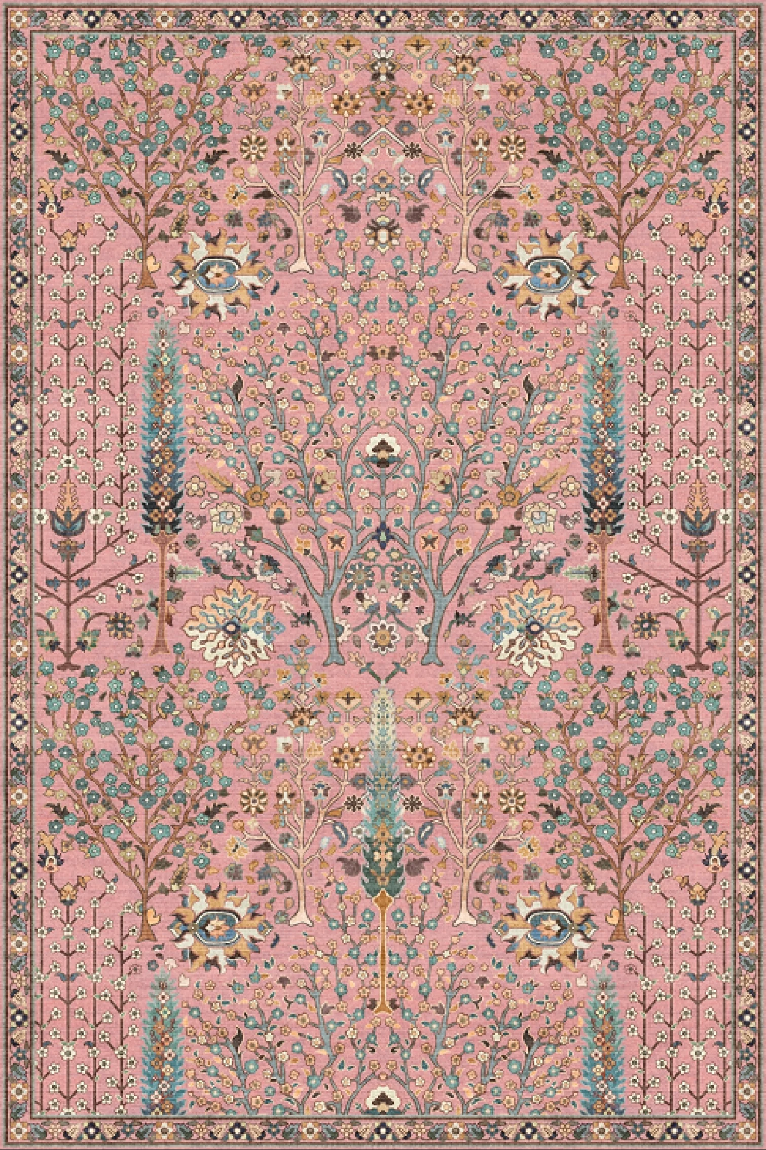 Genuine Rosette Pink Washable Boho Area Rug Vintage Floral Oriental Indoor Rug for Living Room BedroomRosette Pink Washable Boho Area Rug Vintage Floral Oriental Indoor Rug for Living Room Bedroom Responsible