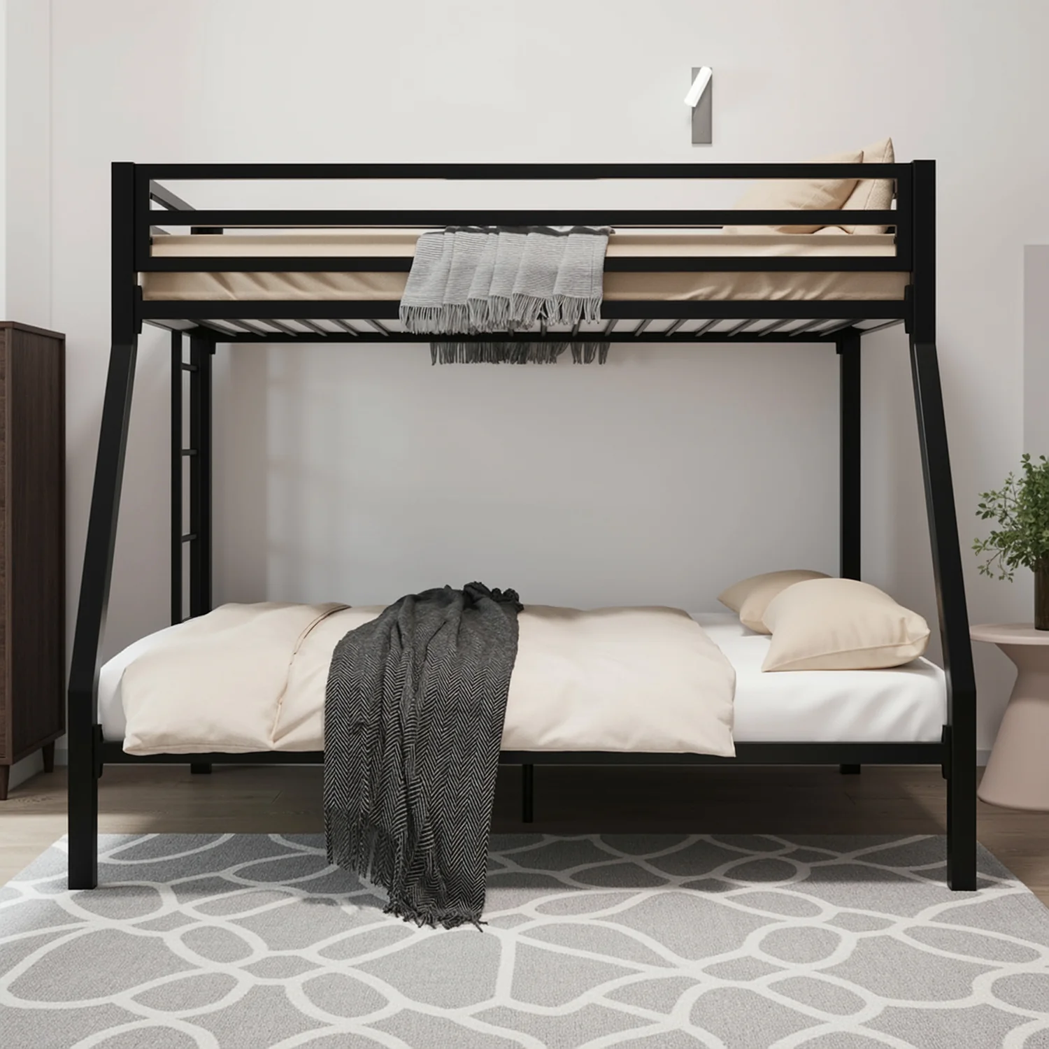 Traditional Twin Over Full Metal Bunk Bed with Ladder Guardrails Heavy-Duty Space-Saving Bed Frame for Kids Teens AdultsTwin Over Full Metal Bunk Bed with Ladder Guardrails Heavy-Duty Space-Saving Bed Frame for Kids Teens Adults Fine
