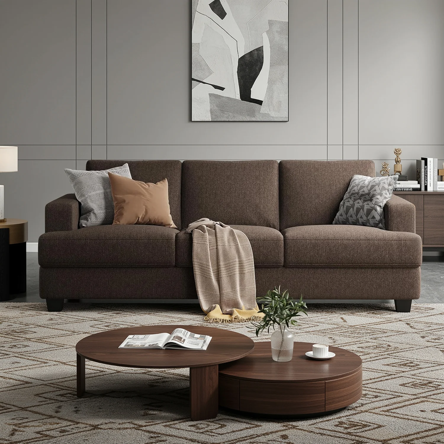 Smooth 89 Oversized 3-Seater Sofa with Extra-Deep Seats Modern Couch with Plush Armrests for Living Room89 Oversized 3-Seater Sofa with Extra-Deep Seats Modern Couch with Plush Armrests for Living Room Practical