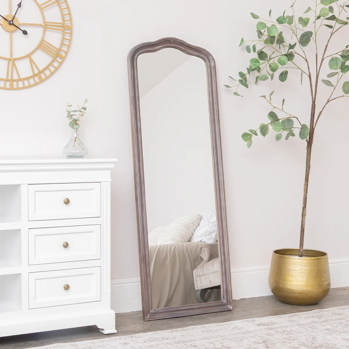 Exceptional Slim Arched Washed Wooden Framed Leaner Mirror - 50cm x 140cm Easy-to-Use