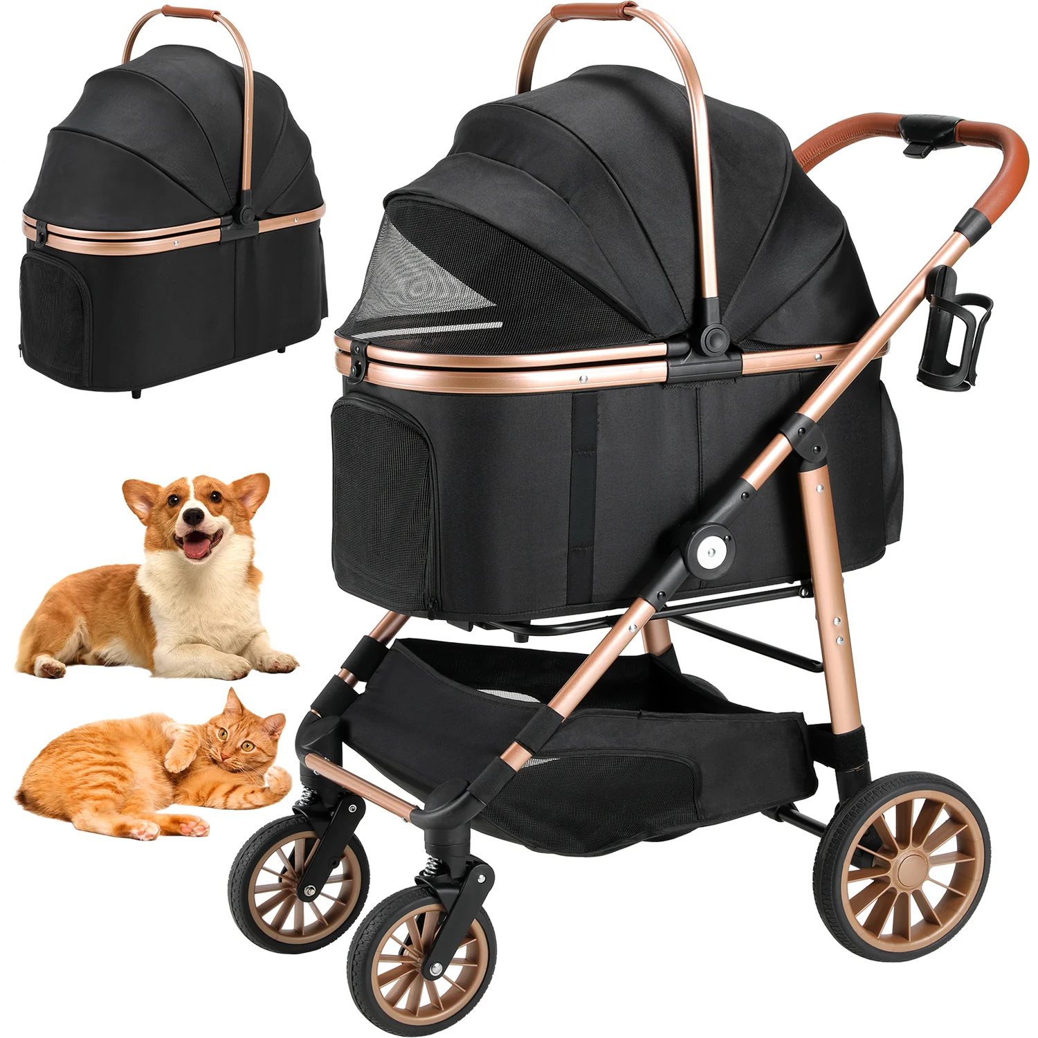 Trusted Pet Stroller 4 Wheels Pet Strolling Cart for Medium Dogs and Cats Foldable All Terrain Dog Stroller with Detachable Carrier Mesh Windows Cup HolderPet Stroller 4 Wheels Pet Strolling Cart for Medium Dogs and Cats Foldable All Terrain Dog Stroller with Detachable Carrier Mesh Windows Cup Holder Trendy