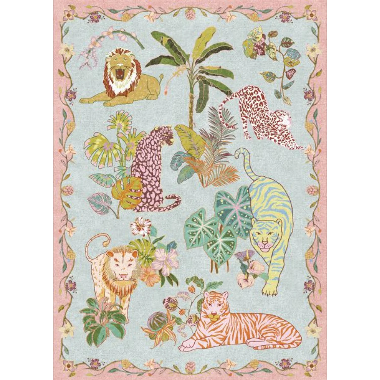Authentic Washable Area Rugs Blue Pink Pastel Animal Print Rug Thin Soft Non-Slip Tiger Cheetah Carpet for Living Room Bedroom Nursery Dorm PlayroomWashable Area Rugs Blue Pink Pastel Animal Print Rug Thin Soft Non-Slip Tiger Cheetah Carpet for Living Room Bedroom Nursery Dorm Playroom Original Design