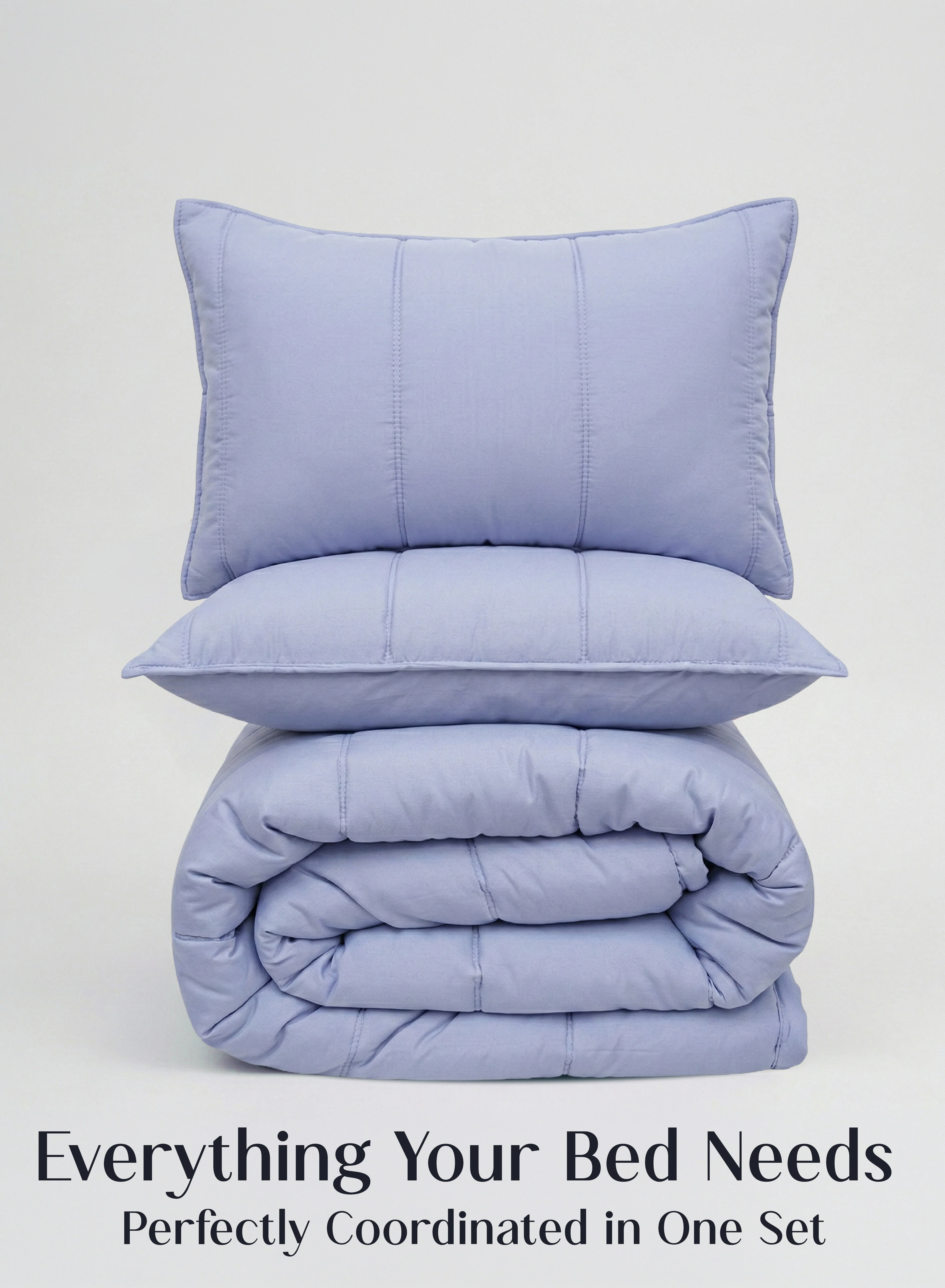 Carefully Designed Cocoon 8-Piece AC Bedding Set Coordinated Comforter Fitted Sheet Covers in One Set Lavender HazeCocoon AC Bedding Set — Designed for Cool Comfortable Sleep in Indian Homes Elegant