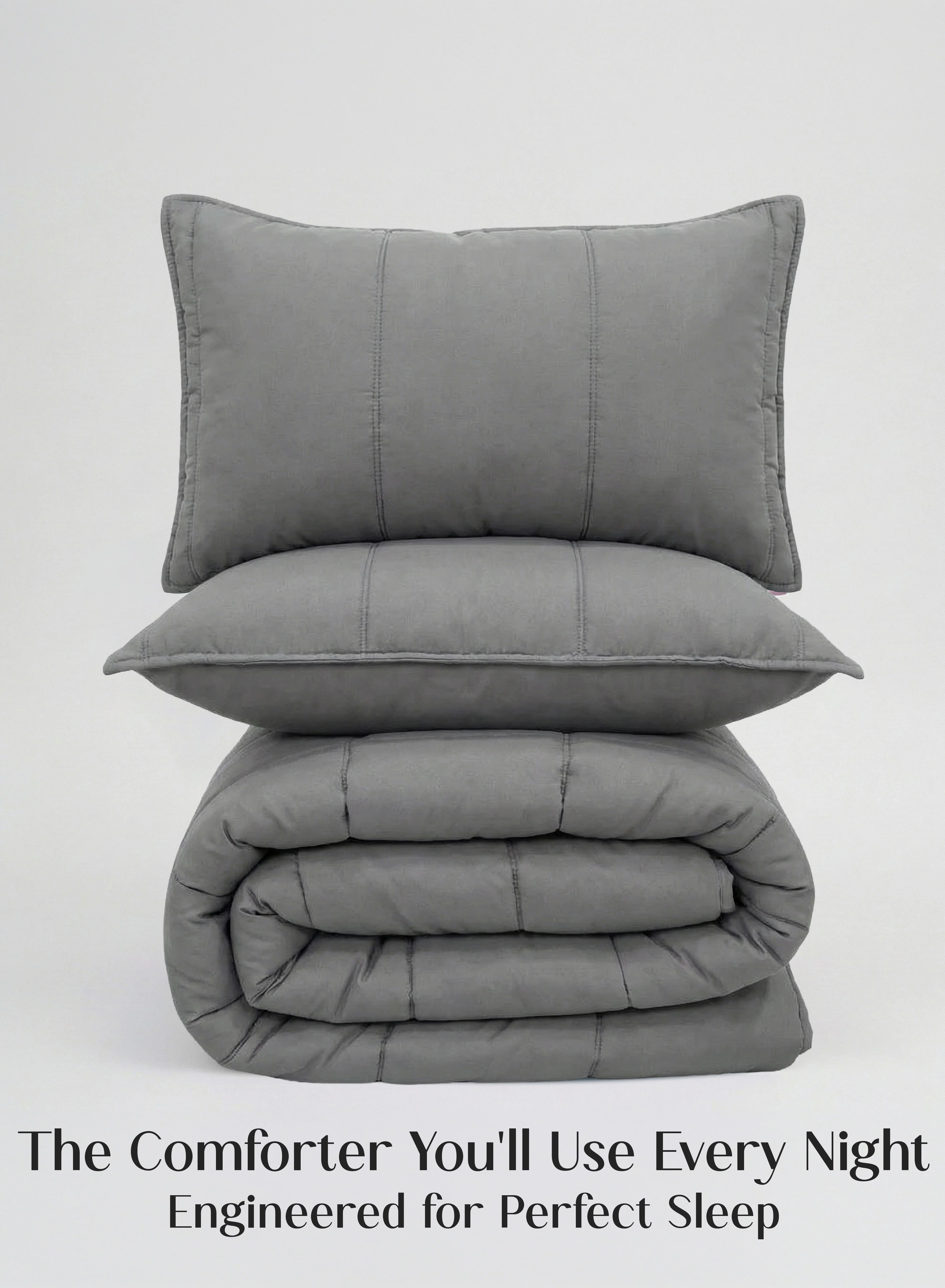 Next-Generation Cocoon AC Comforter Set 5-Piece Designer Bed Set for Modern Homes Moonstone Gray Proven