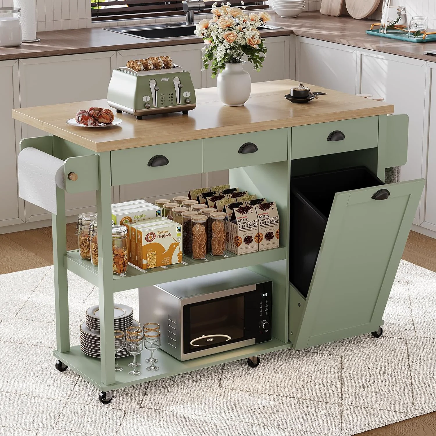 Artisan 56 Kitchen Island Rolling Kitchen Cart with Drop Leaf Power Outlet and 3 Drawers56 Kitchen Island Rolling Kitchen Cart with Drop Leaf Power Outlet and 3 Drawers Exceptional