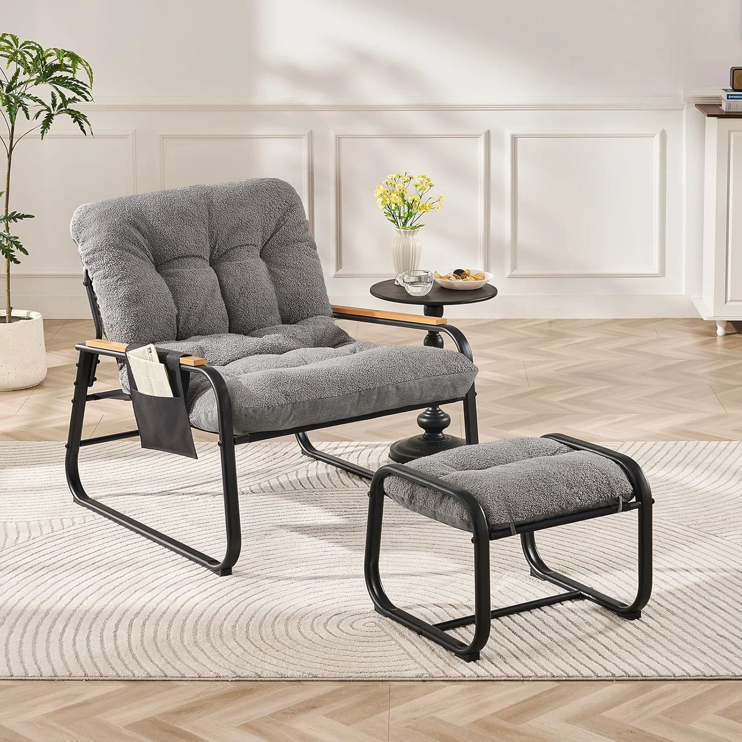 Top-Quality Oversized Accent Chair with Ottoman Lounge Chair with Side Pocket for Bedroom BalconyOversized Accent Chair with Ottoman Lounge Chair with Side Pocket for Bedroom Balcony High-End