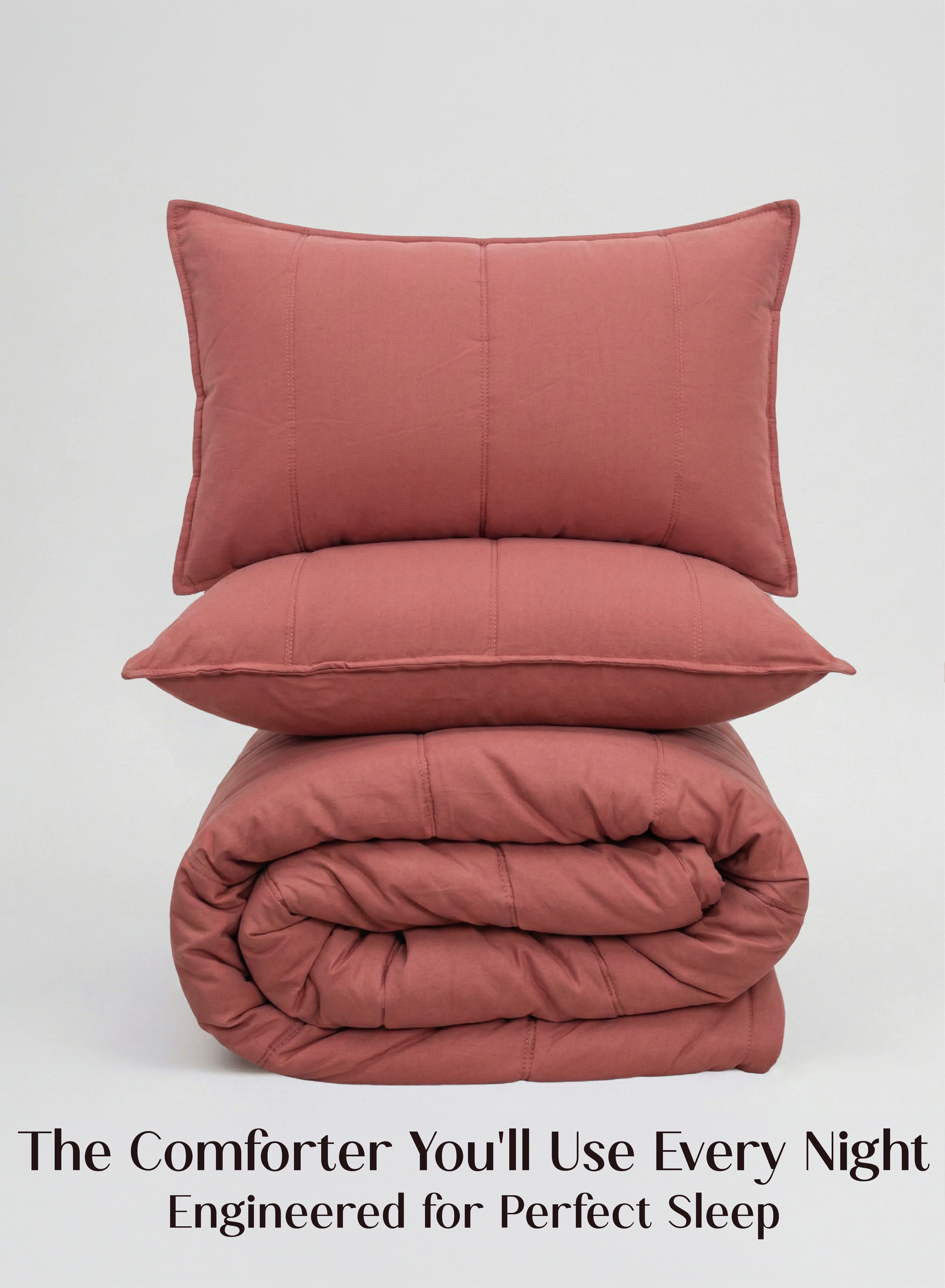 Lightweight Cocoon AC Comforter Set 5-Piece Designer Bed Set for Modern Homes Terracotta High-End
