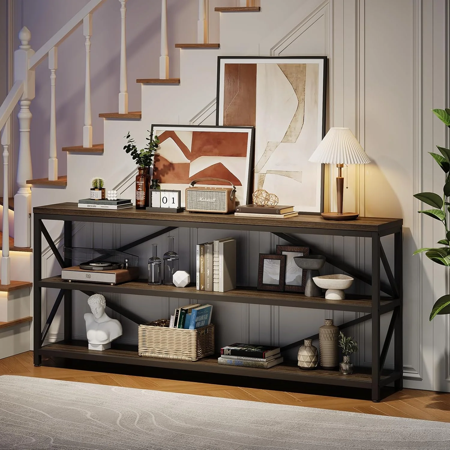 Traditional 70.8 Inch Entryway Table Industrial Console Sofa Table with 3 Tier Storage Shelf70.8 Inch Entryway Table Industrial Console Sofa Table with 3 Tier Storage Shelf Professional