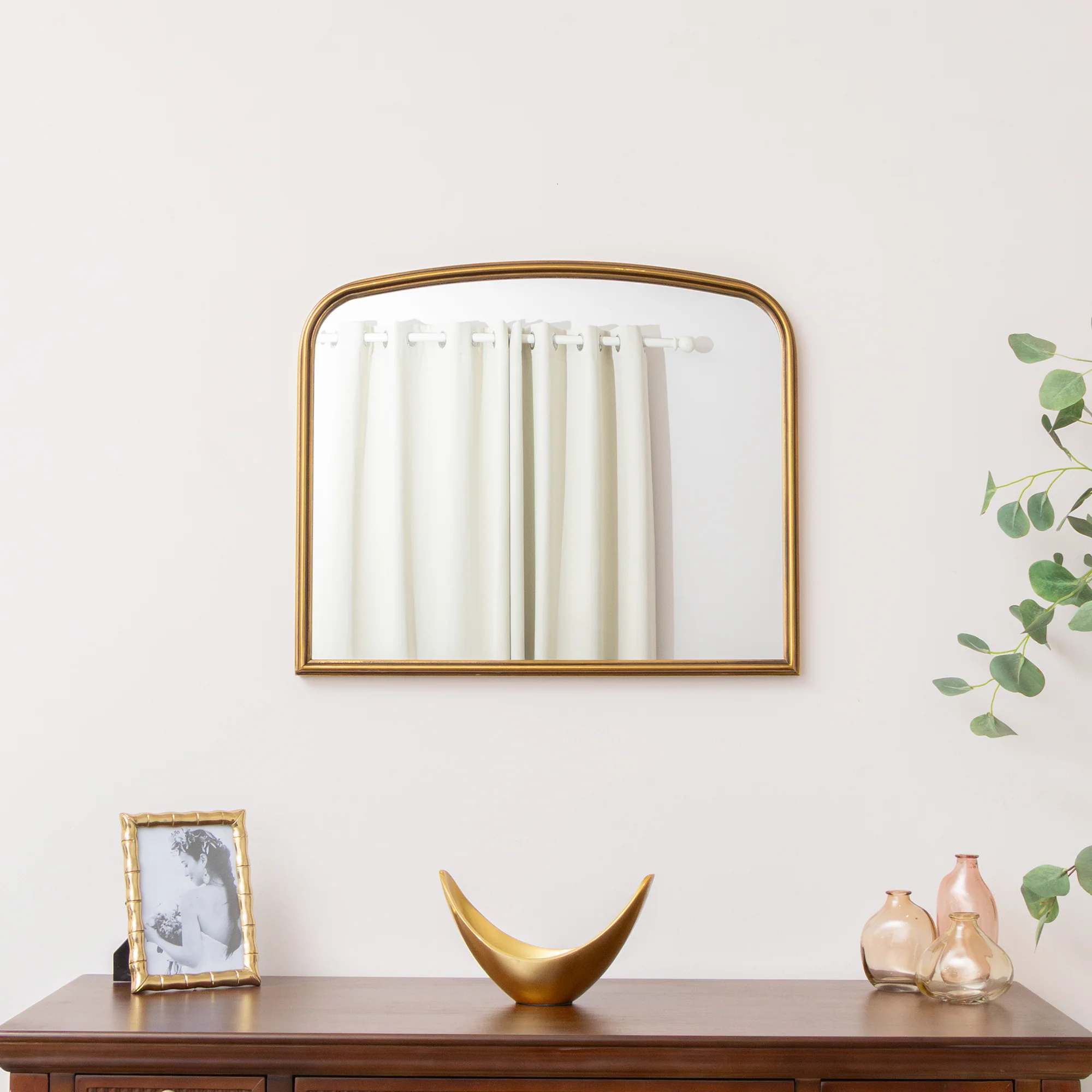 Contemporary Gold Arched Metal Framed Wall Mirror - 60cm x 40cm Premium