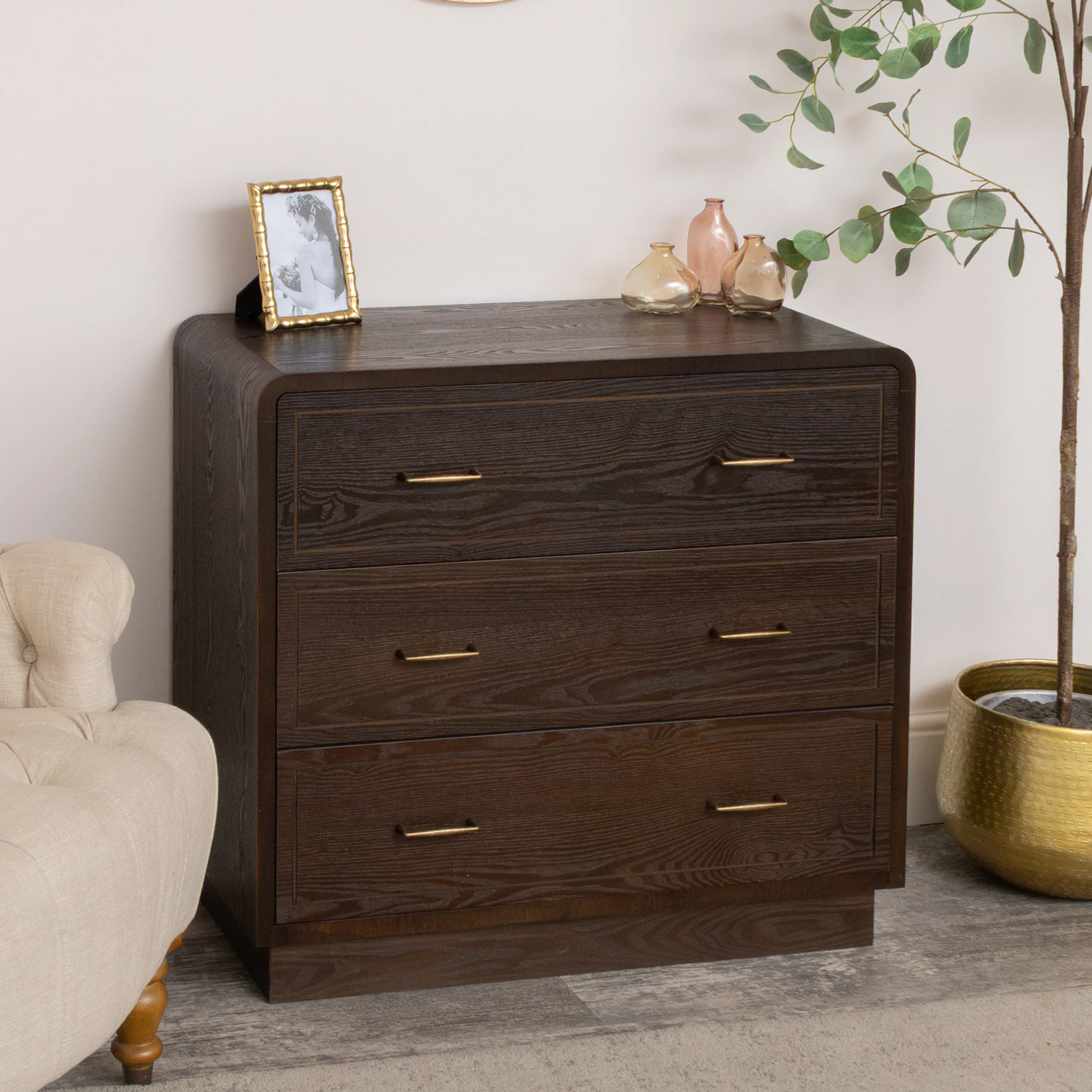 Crafted 3 Drawer Dark Wood Chest of Drawers - Kingsley Range Classic