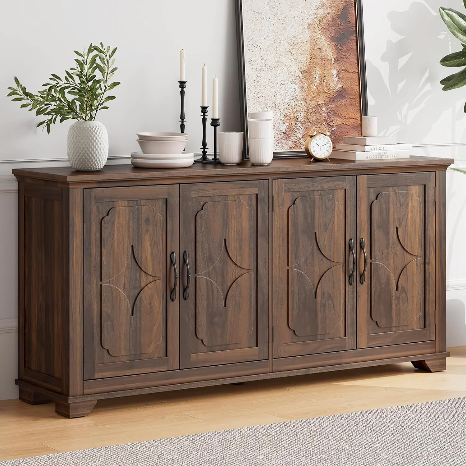 Unique 63 Inch Buffet Sideboard Cabinet with Carved Doors Adjustable Shelves63 Inch Buffet Sideboard Cabinet with Carved Doors Adjustable Shelves Effective