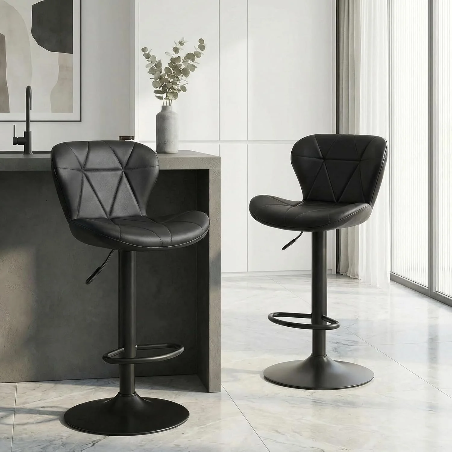 Authentic Bar Stools Set of 2 4 PU Leather Swivel Bar Chairs Adjustable Counter Height Barstools with High BackrestBar Stools Set of 2 4 PU Leather Swivel Bar Chairs Adjustable Counter Height Barstools with High Backrest Selected