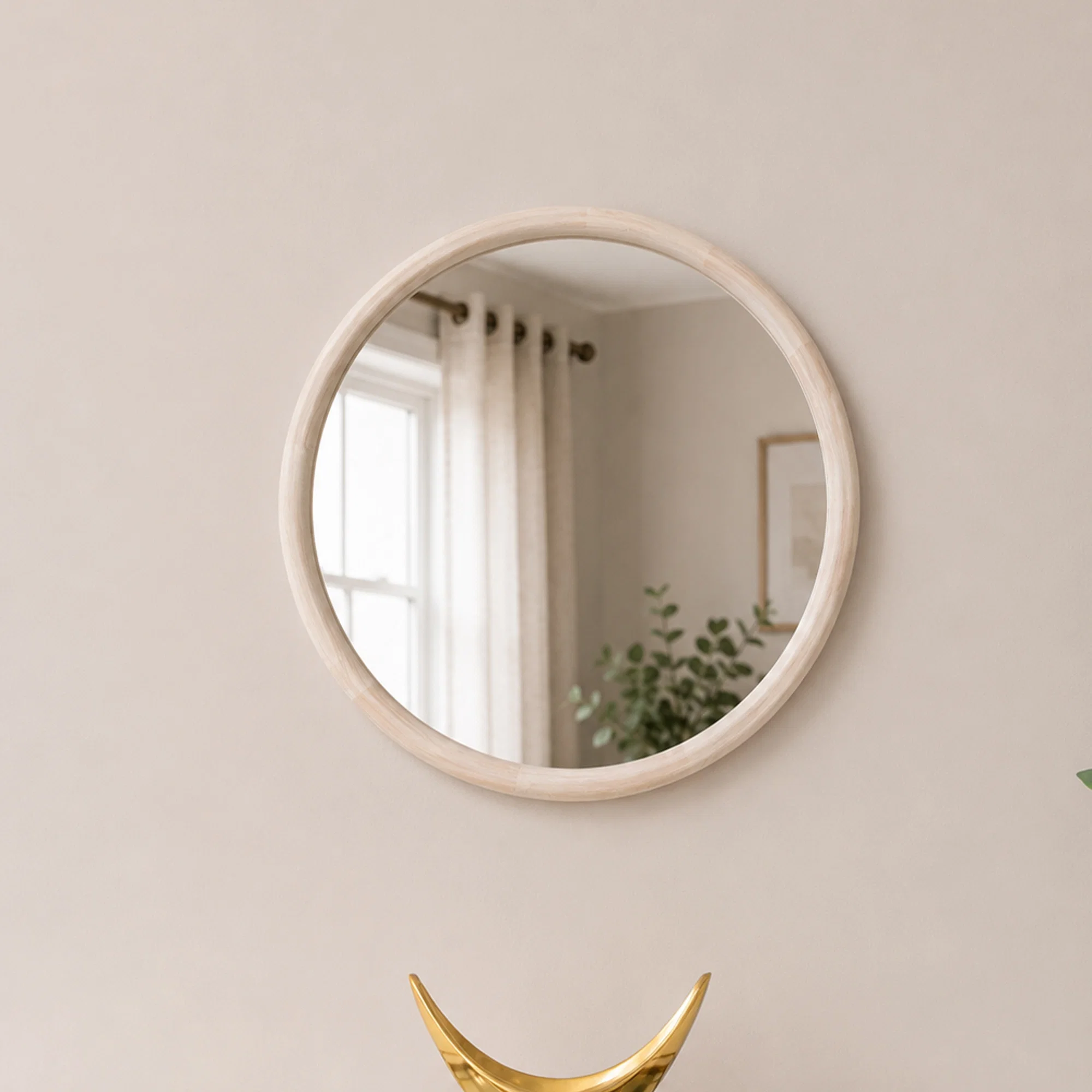 Professional White Washed Wooden Round Wall Mirror - 50cm x 50cm World-Class