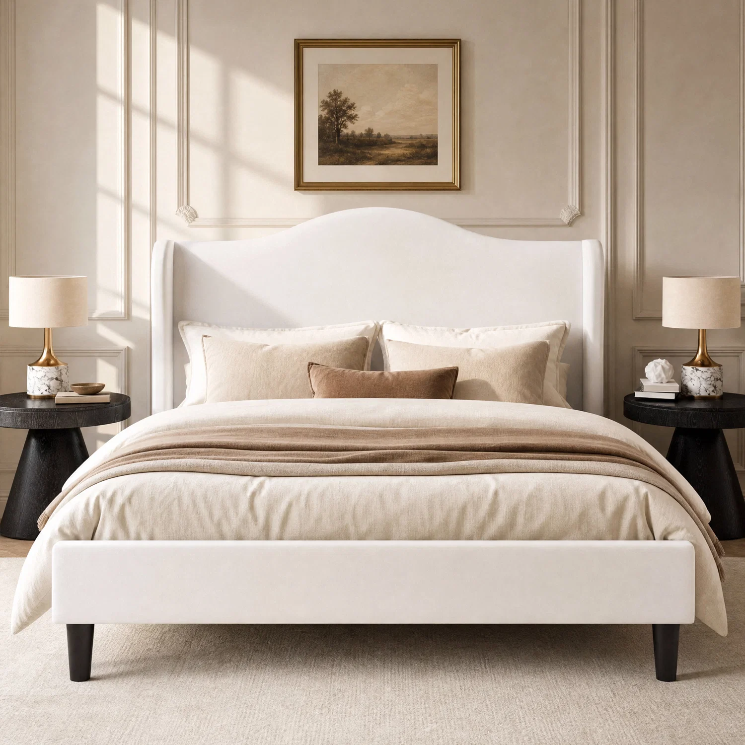 Refined Velvet Upholstered Platform Bed Frame with 47 Wingback Headboard No Box Spring NeededVelvet Upholstered Platform Bed Frame with 47 Wingback Headboard No Box Spring Needed Soft