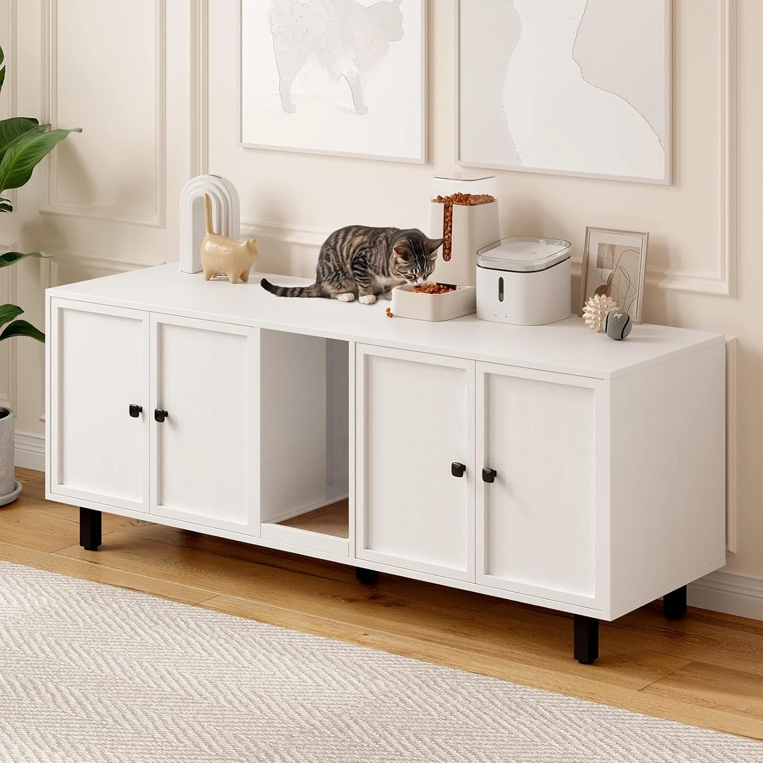 Lightweight 63 Inches Hidden Cat Litter Box Enclosure Cat Furniture TV Stand Pet House for 2 Cats63 Inches Hidden Cat Litter Box Enclosure Cat Furniture TV Stand Pet House for 2 Cats Proven