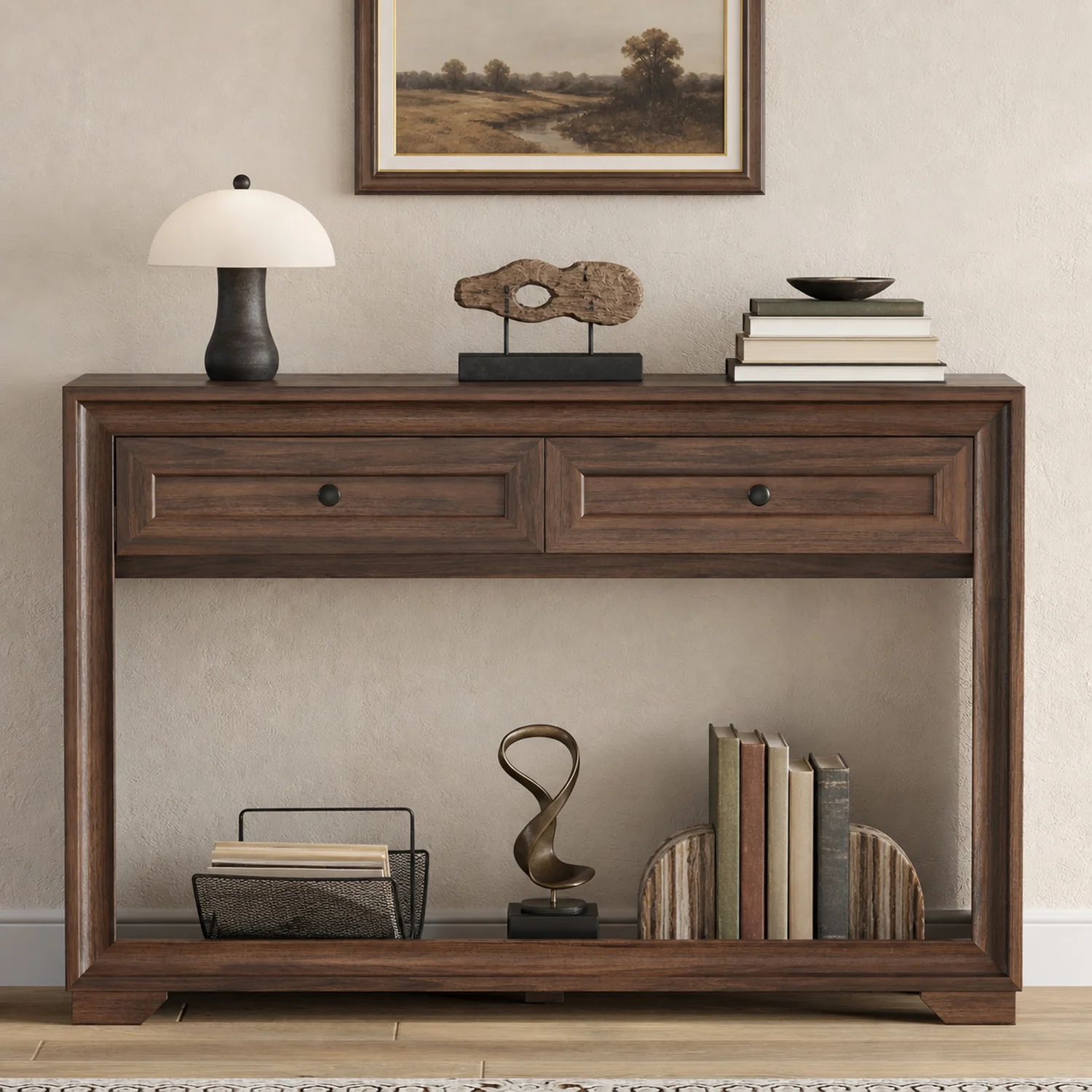 Prestigious 47 Inch Console Table with Storage Modern Entryway Sofa Table with 2 Drawers and Open Shelf47 Inch Console Table with Storage Modern Entryway Sofa Table with 2 Drawers and Open Shelf Specialty