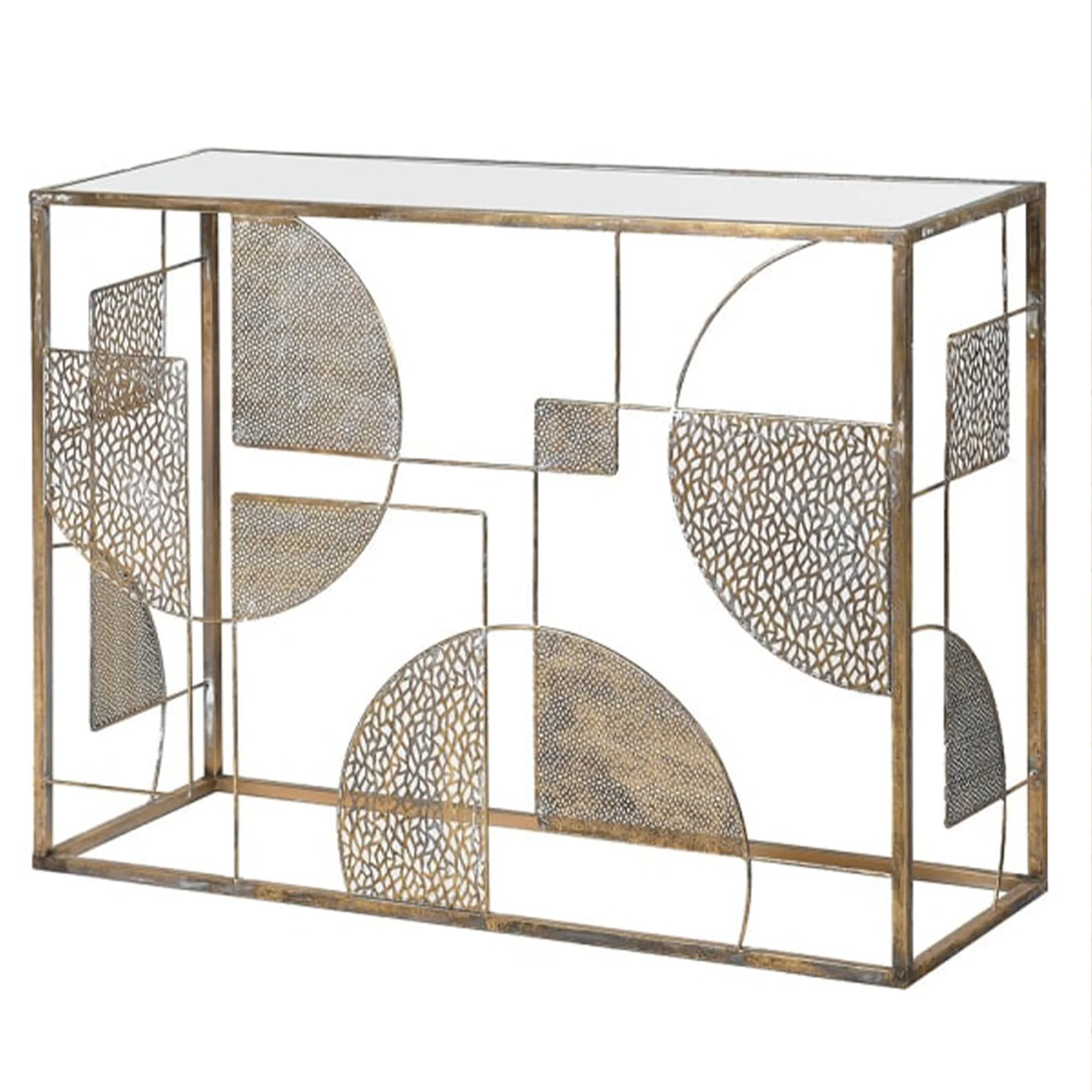 High-End Large Metal Geometric Mirrored Topped Console Table Exclusive
