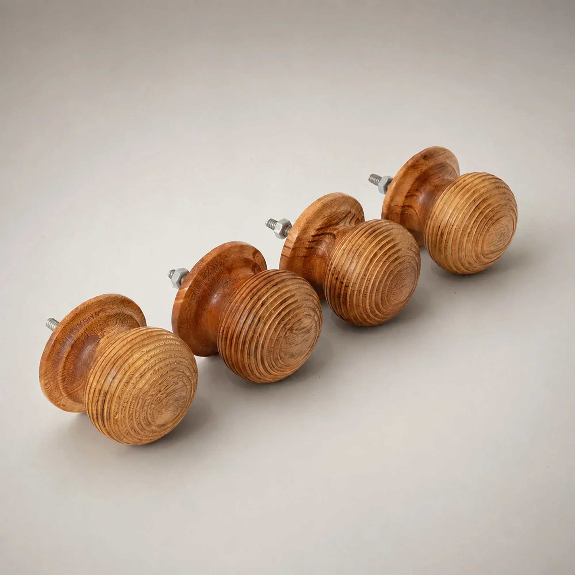 Elite Set of 4 Large Round Rustic Wooden Swirl Drawer Knobs First-Class
