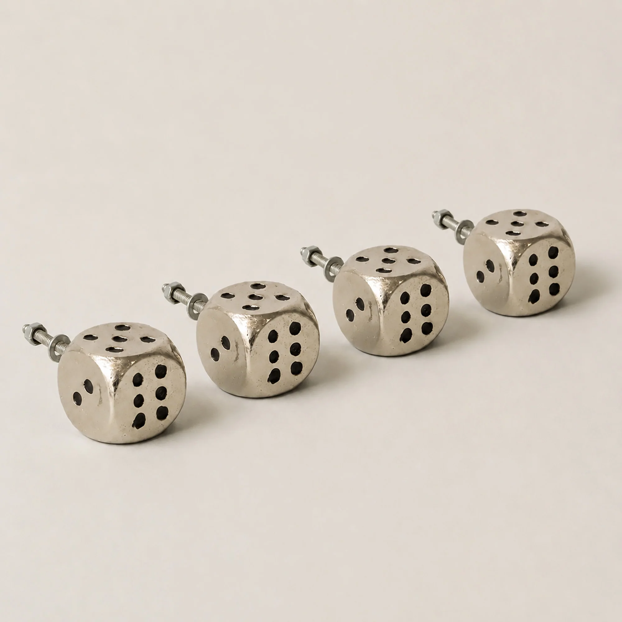 Excellent Set of 4 Silver Dice Shaped Drawer Knobs Durable