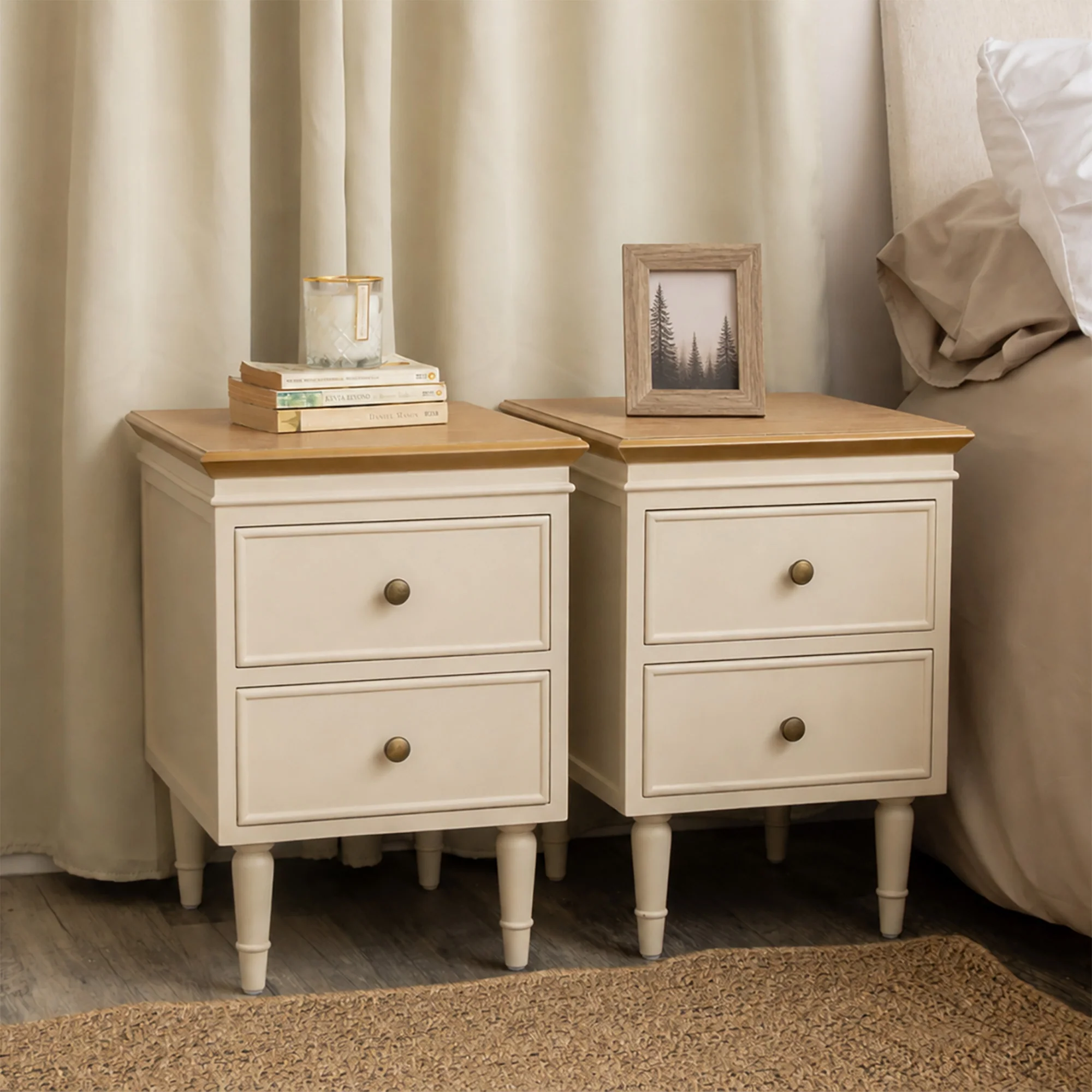 Fine Pair of Taupe Wooden Two Drawer Bedside Tables - Claudia Range Exclusive