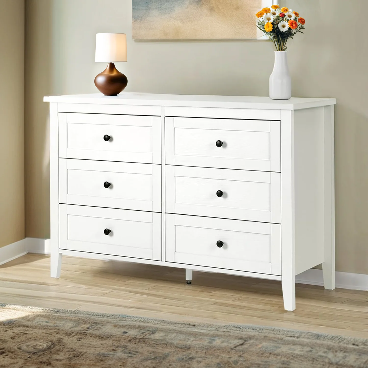Professional Traditional White Dresser with 6 Drawers Storage Dresser Chest DresserTraditional White Dresser with 6 Drawers Storage Dresser Chest Dresser Practical