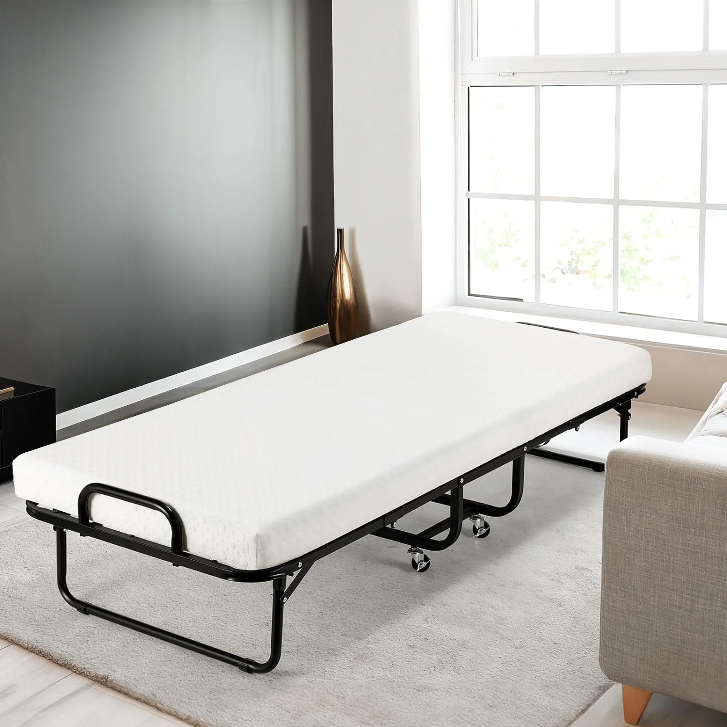Exceptional Folding Bed 75 x 31 Portable Rollaway Bed with Mattress rolling wheels Dust Proof CoverFolding Bed 75 x 31 Portable Rollaway Bed with Mattress rolling wheels Dust Proof Cover Innovative