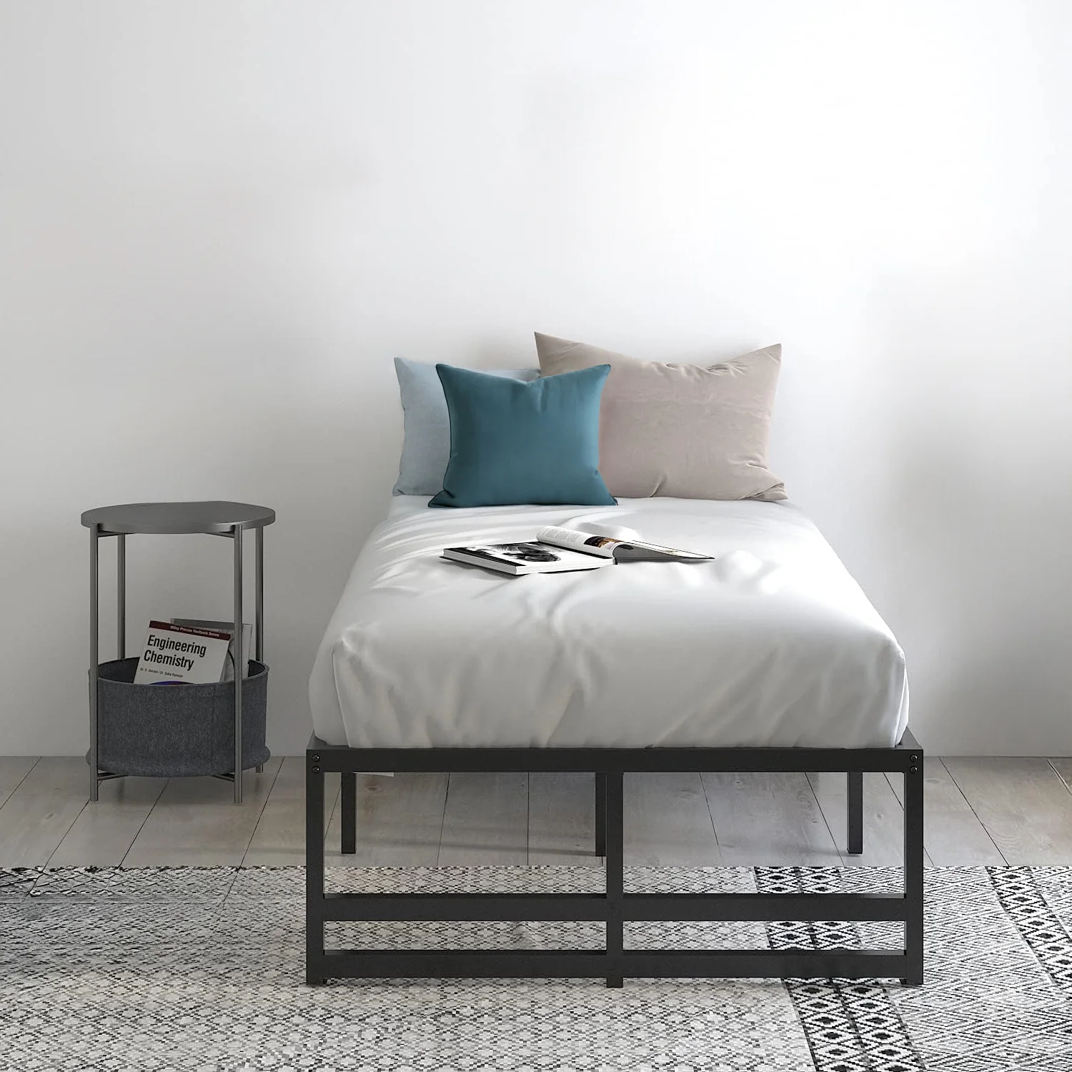 Refined Twin Size Metal Platform Bed Frame with 14 Inch Underbed Storage No Box Spring Required BlackTwin Size Metal Platform Bed Frame with 14 Inch Underbed Storage No Box Spring Required Black Certified