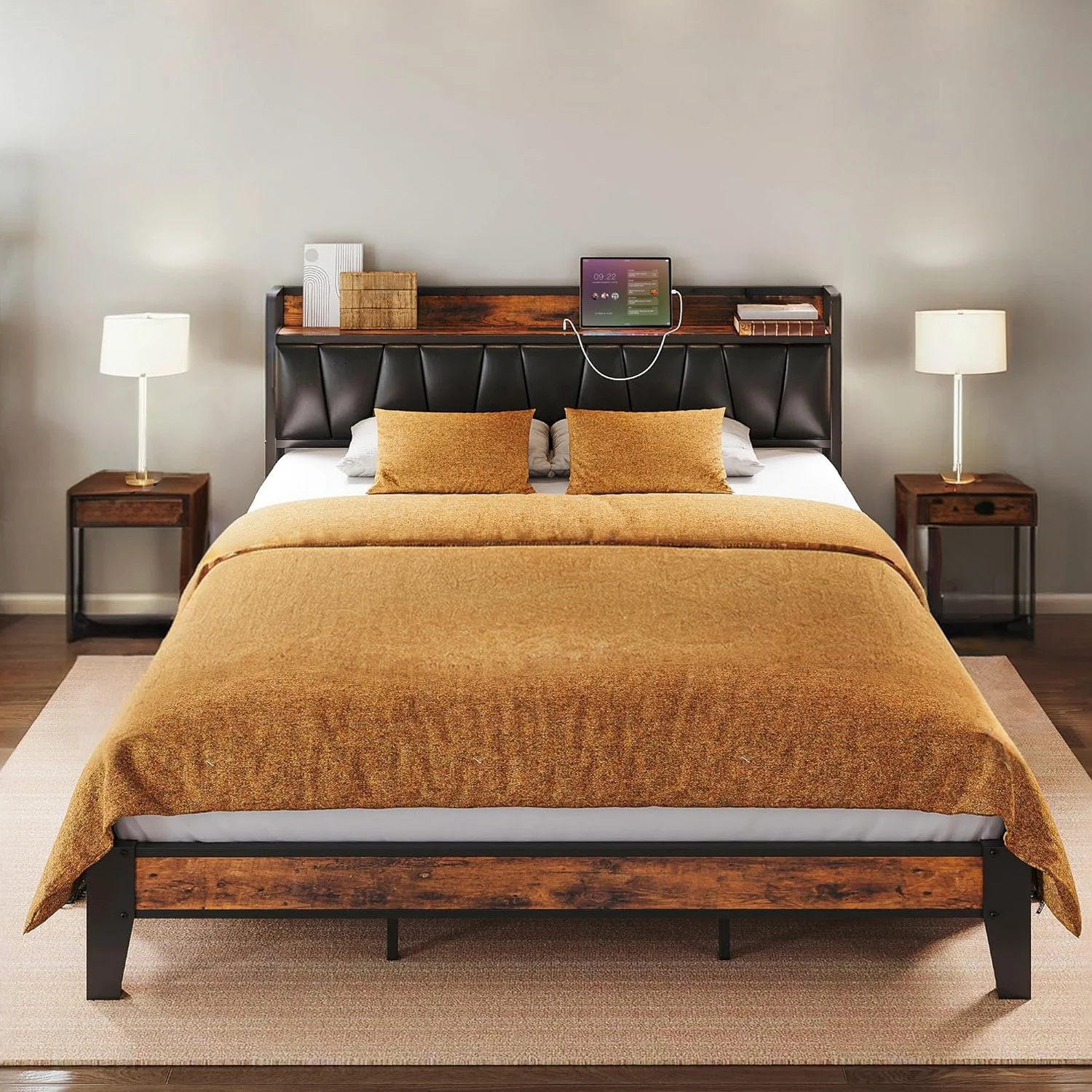 Prestigious Upholstered Bed Frame California King Bed with Storage Headboard Charging StationUpholstered Bed Frame California King Bed with Storage Headboard Charging Station Specialty