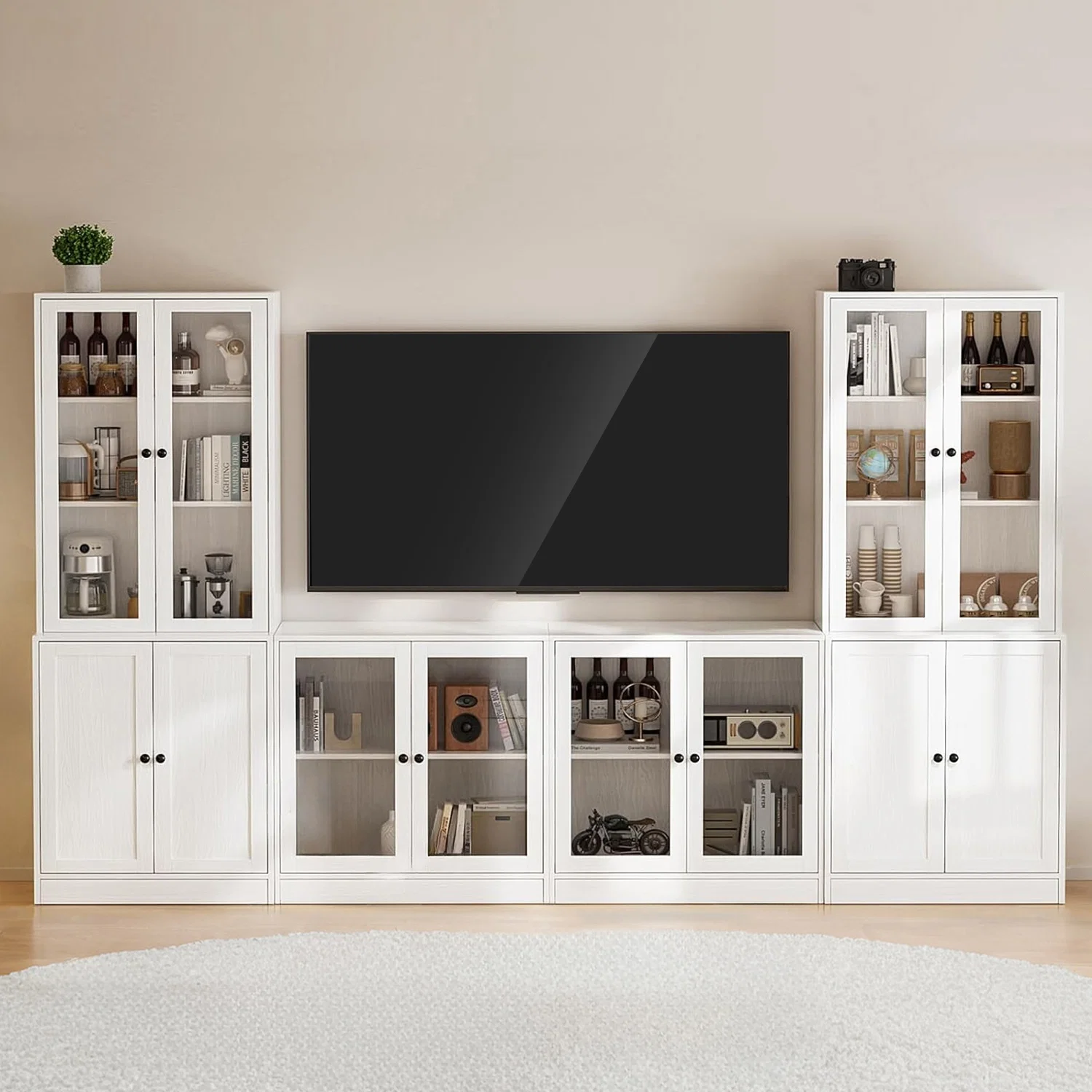Lightweight Combination TV Stand with Bookshelves 4-piece Set for T up to 75 inches 2B 2D Combination TV Stand with Bookshelves 4-piece Set for T up to 75 inches 2B 2D High-End