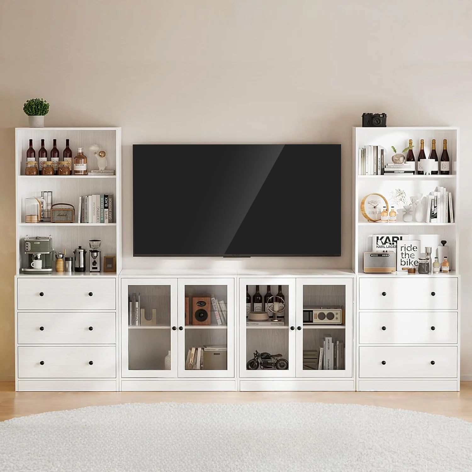 Functional Combination TV Stand with Bookshelves 4-piece Set for T up to 75 inches 2A 2D Combination TV Stand with Bookshelves 4-piece Set for T up to 75 inches 2A 2D Professional