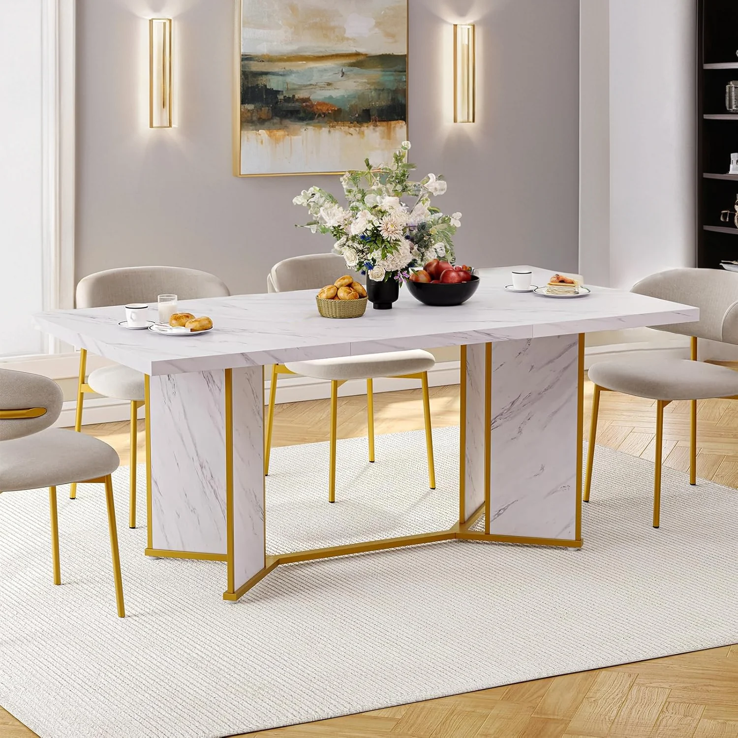 Next-Generation Marble Pattern Dining Table Marble Wooden Kitchen Table Modern Rectangular Dinner Table for 6-8 PeopleMarble Pattern Dining Table Marble Wooden Kitchen Table Modern Rectangular Dinner Table for 6-8 People High-Grade