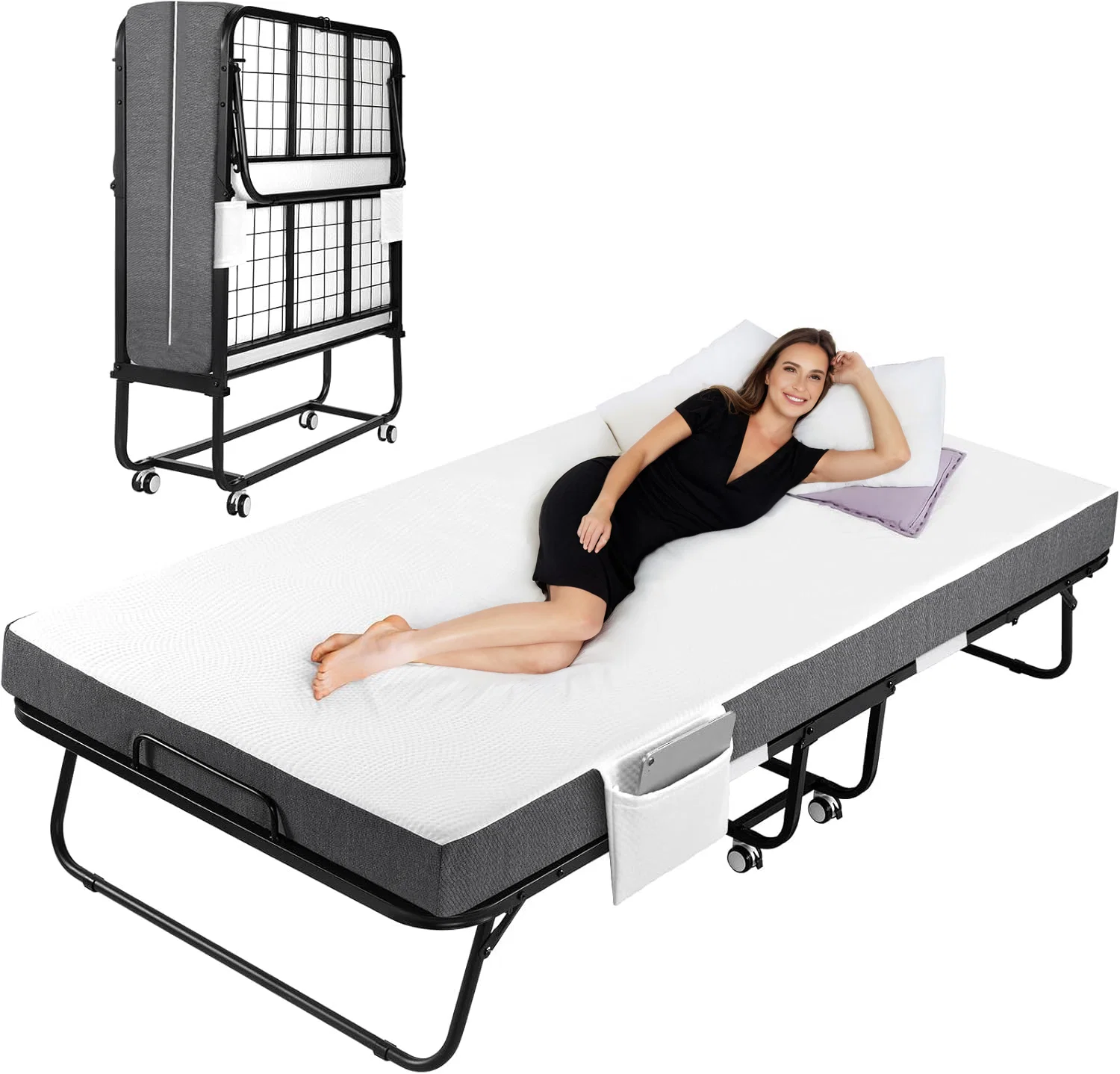 Clean Portable Folding Bed with 4-inch Mattress wheels and storage bagPortable Folding Bed with 4-inch Mattress wheels and storage bag Soft