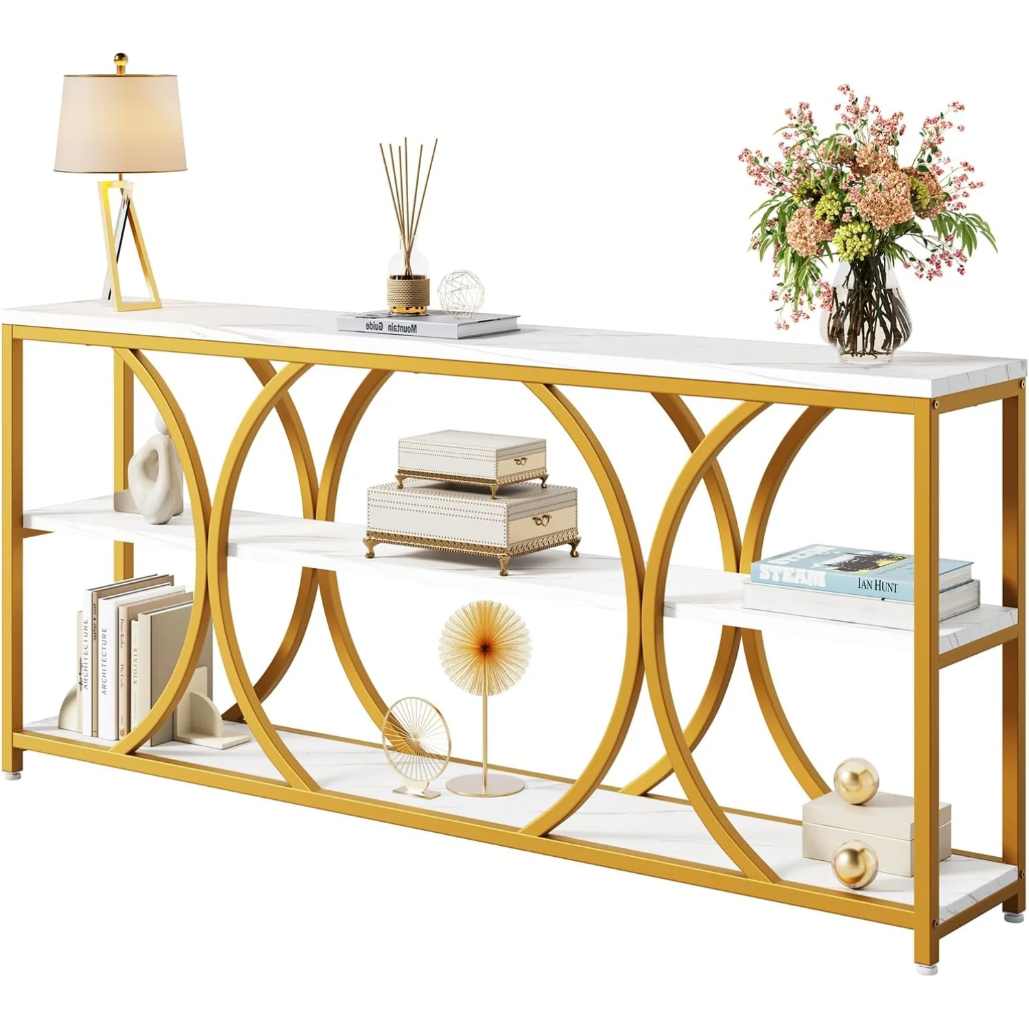 Outstanding 70.8 inches Console Table Sofa Table Extra Long Entryway Table with 3 Tier Storage Shelves and Faux Marble Tabletop70.8 inches Console Table Sofa Table Extra Long Entryway Table with 3 Tier Storage Shelves and Faux Marble Tabletop Optimized