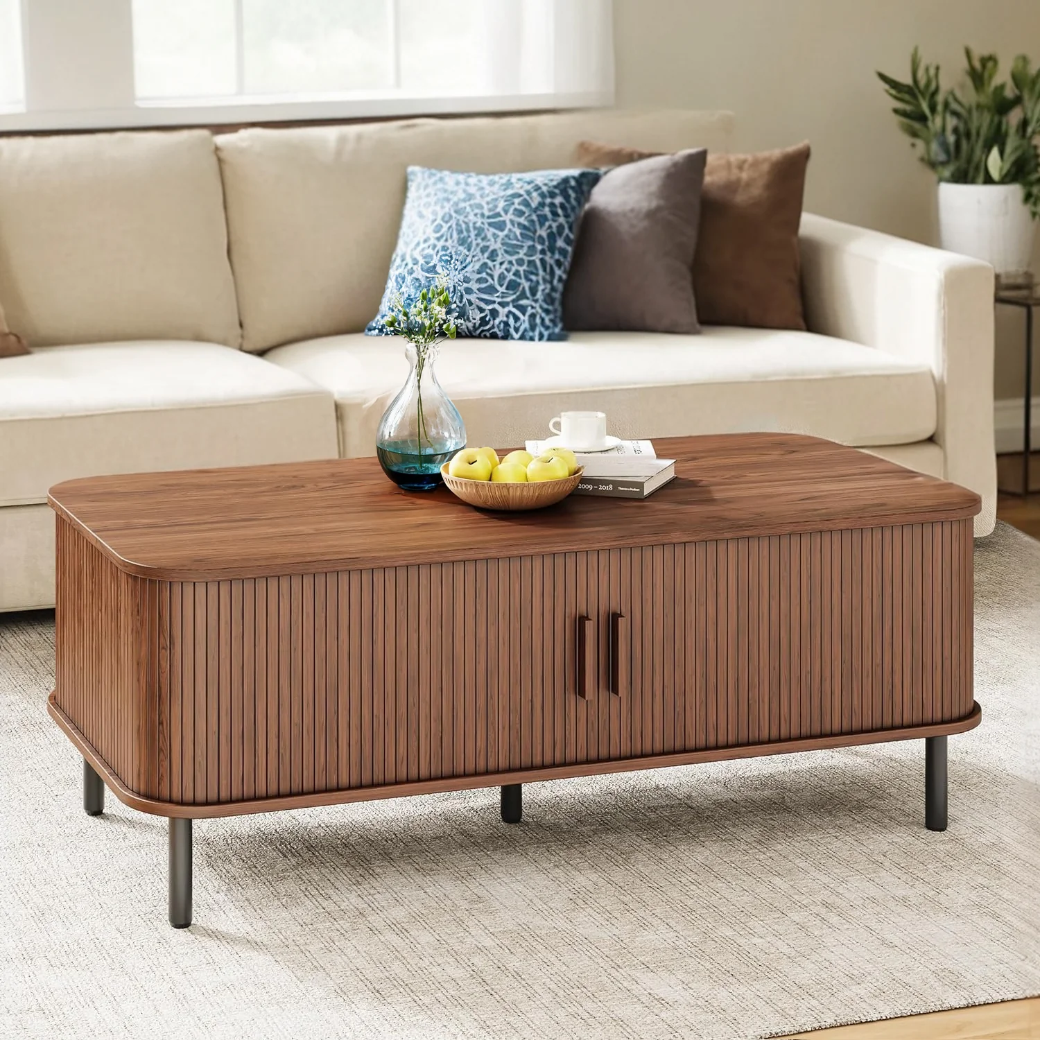 High-Quality Discontinued 47.2 Inch Mid Century Modern Coffee Table with Storage Rectangle Wood Center Table with Sliding Tambour Door and Adjustable Leg Discontinued 47.2 Inch Mid Century Modern Coffee Table with Storage Rectangle Wood Center Table with Sliding Tambour Door and Adjustable Leg Classic