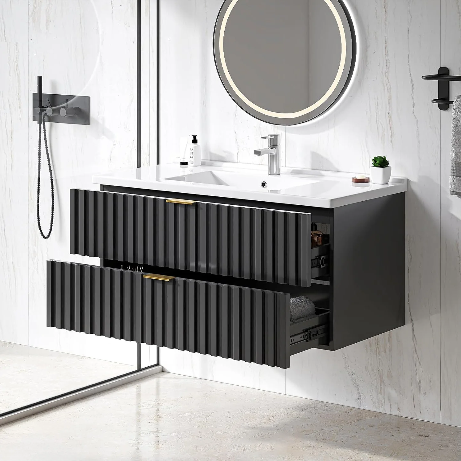 Enhanced 36 Inch Bathroom Vanity with Sink Combo Wall-Mounted Floating Cabinet with 2 Soft-Close Drawers Bathroom Storage Cabinet with Moisture-Resistant Finish36 Inch Bathroom Vanity with Sink Combo Wall-Mounted Floating Cabinet with 2 Soft-Close Drawers Bathroom Storage Cabinet with Moisture-Resistant Finish Fashionable