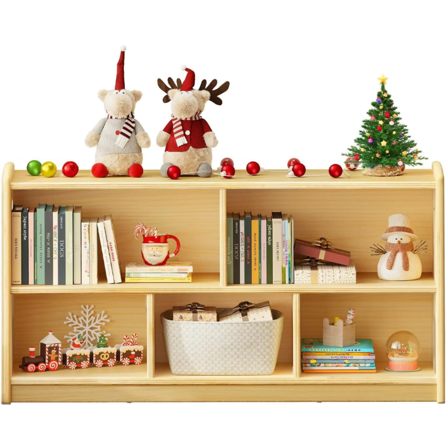 Fashionable Montessori Wooden Kids Bookshelf 2-Tier Toy Storage Organizer with 5 Sections Storage Cabinet for Classroom Playroom Nursery KindergartenMontessori Wooden Kids Bookshelf 2-Tier Toy Storage Organizer with 5 Sections Storage Cabinet for Classroom Playroom Nursery Kindergarten Durable